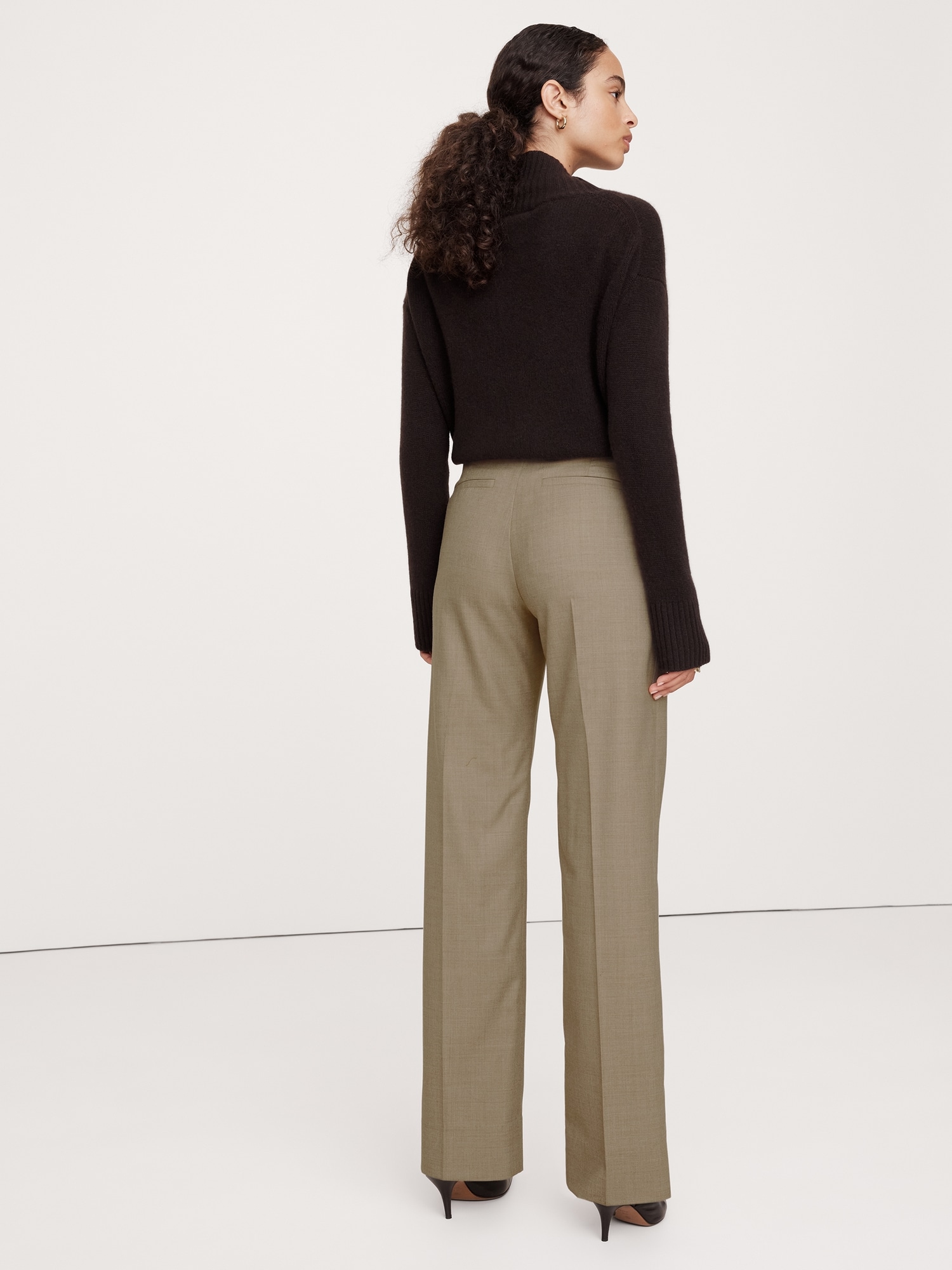 Pantalon droit moderne à taille haute en flanelle de laine légère