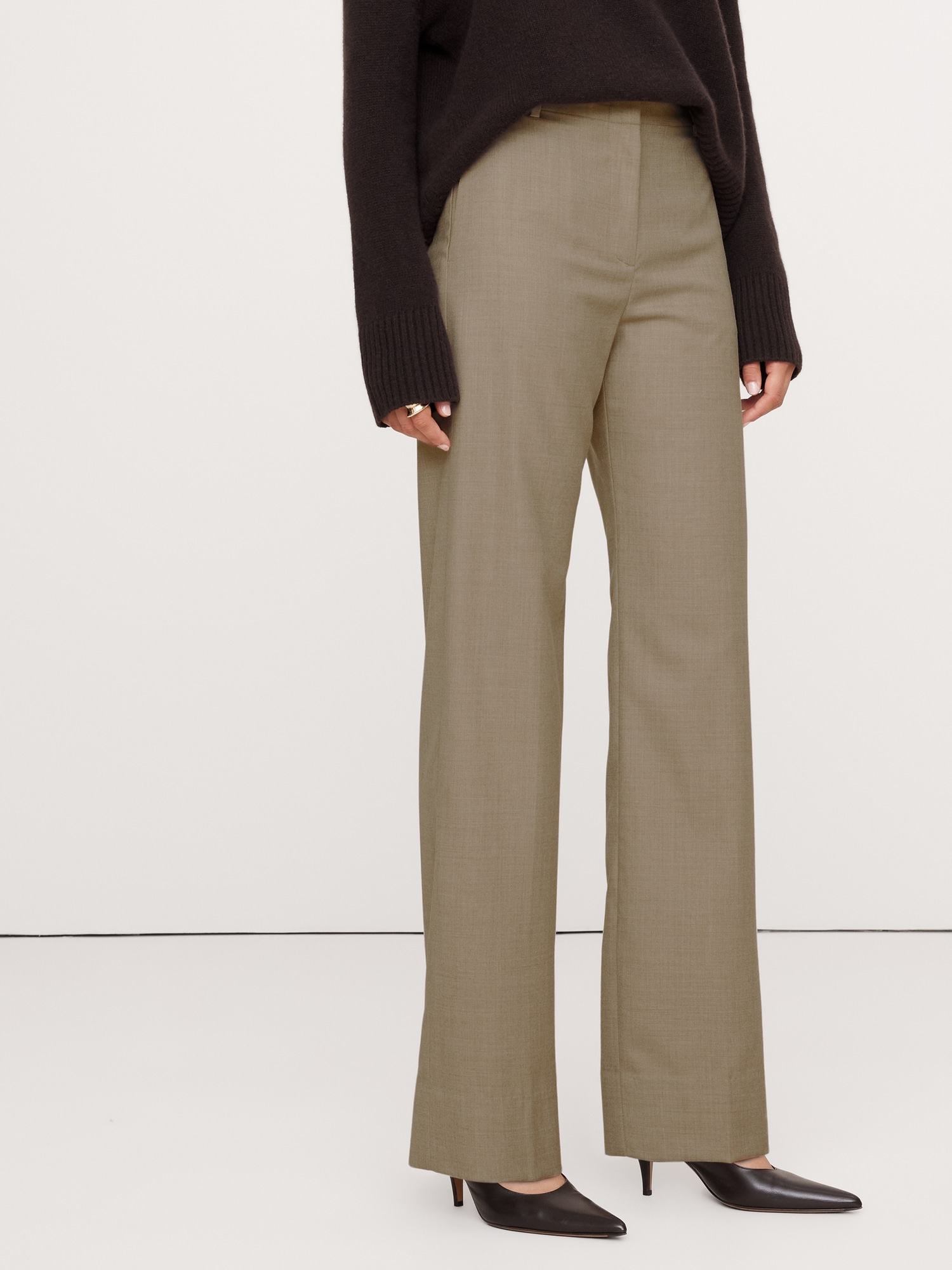 Pantalon droit moderne à taille haute en flanelle de laine légère