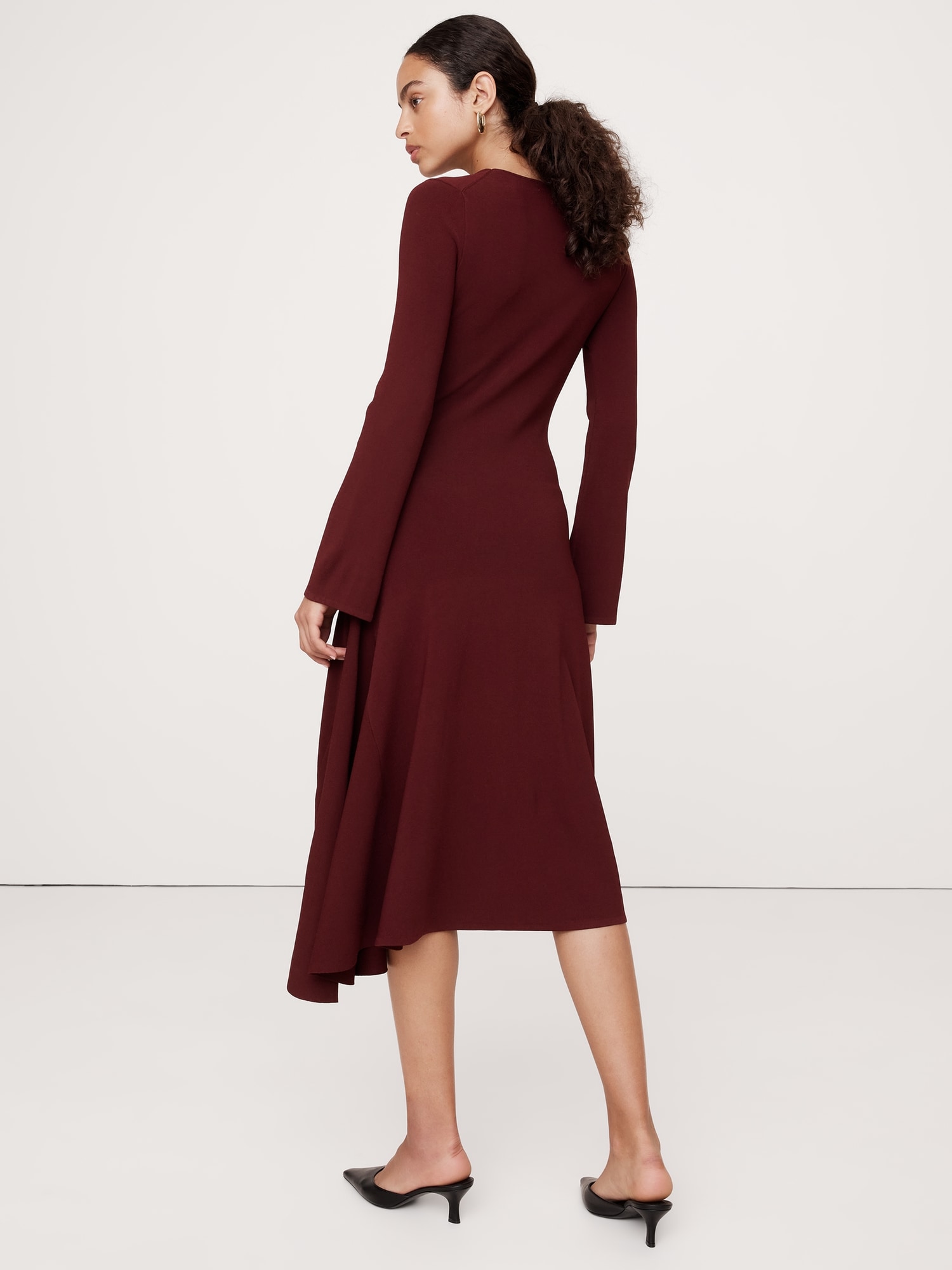 Flare-Sleeve Midi Sweater Dress