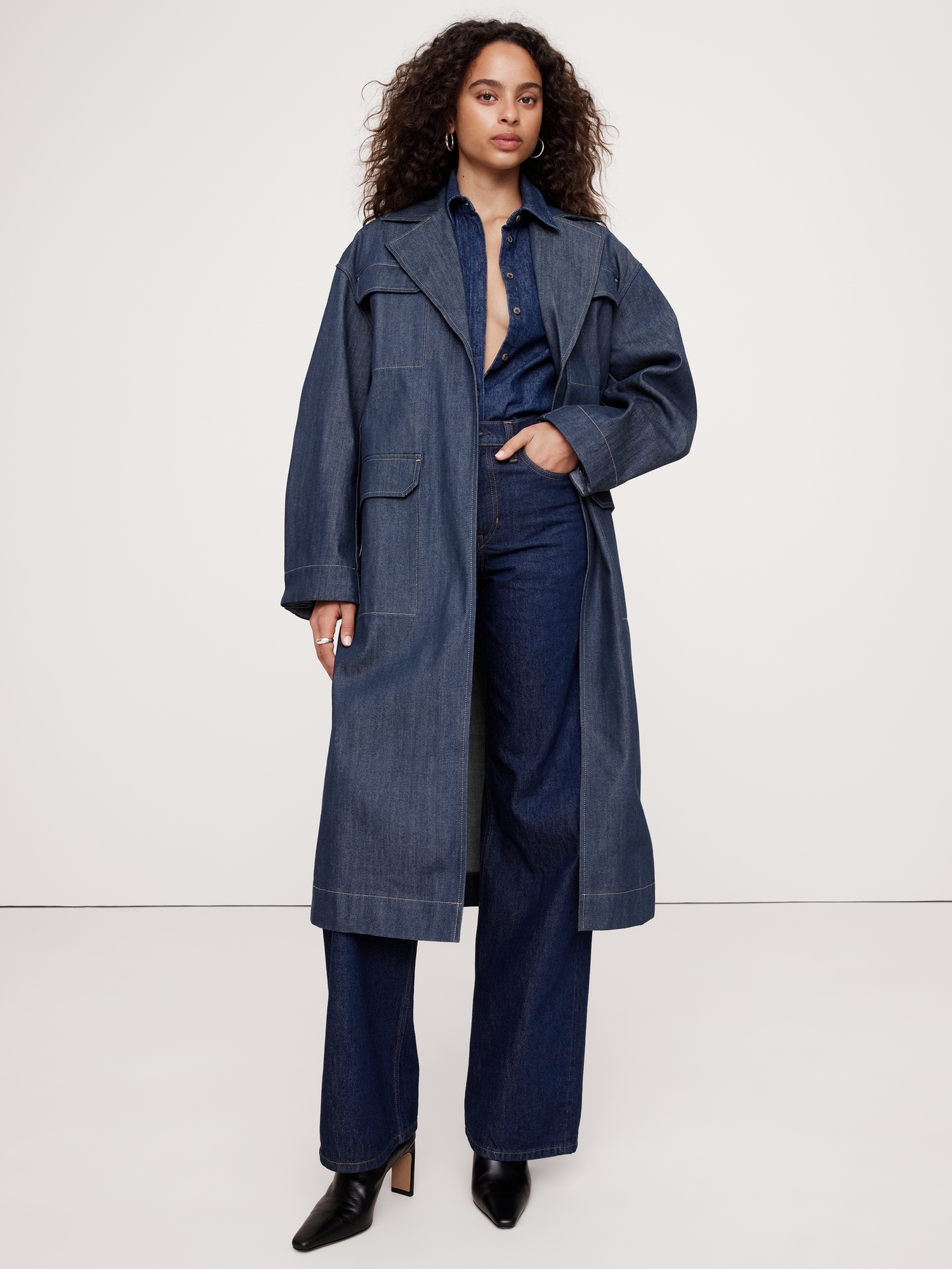 Oversized Denim Trench Coat