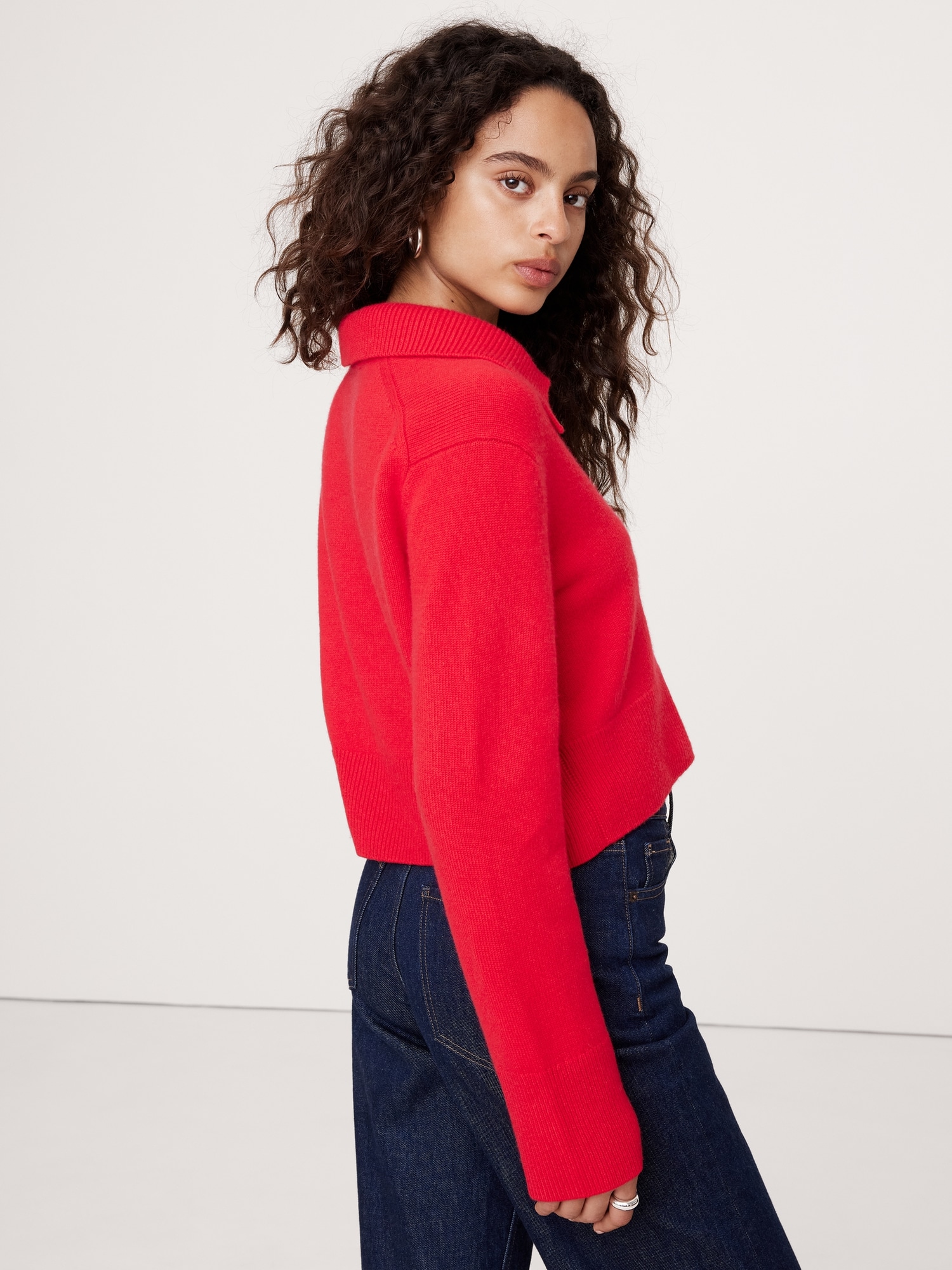 Cashmere Cropped Rugby Sweater Polo