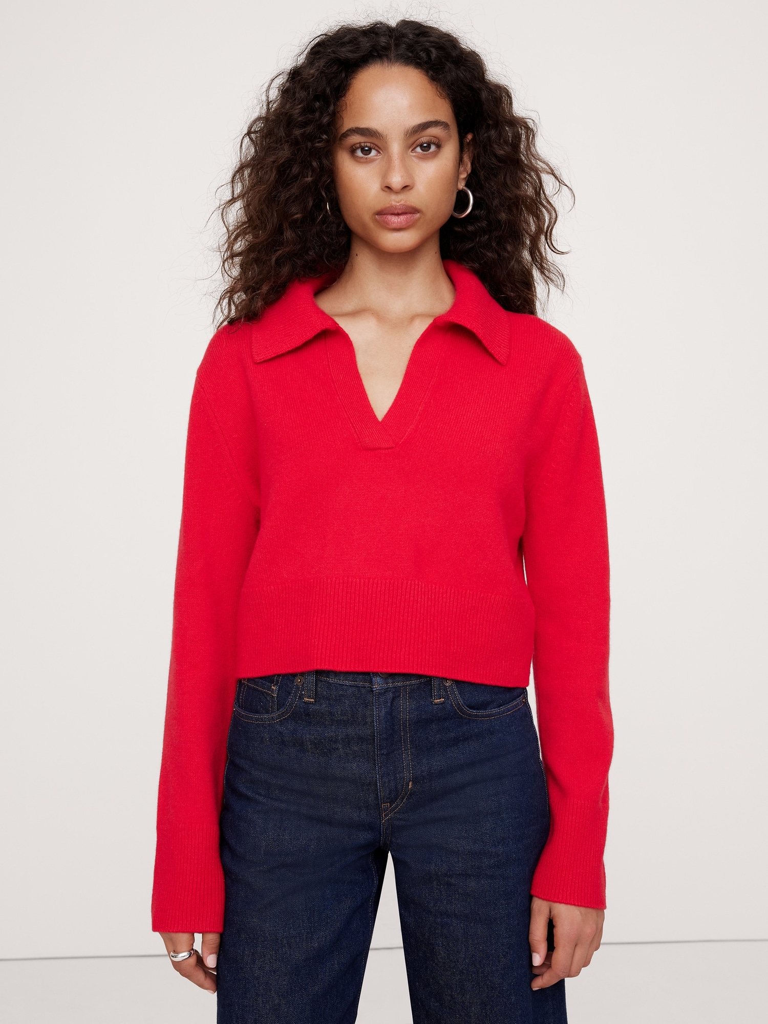 Cashmere Cropped Sweater Polo