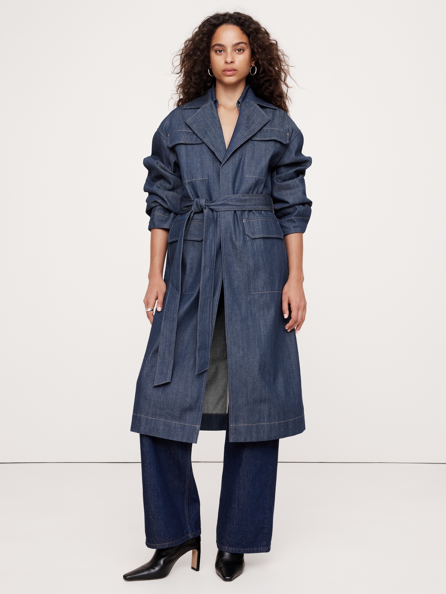 Oversized Denim Trench Coat