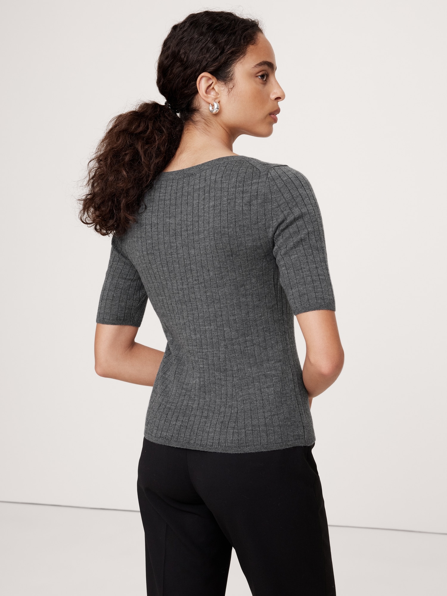 Ribbed Merino Scoop-Neck Sweater