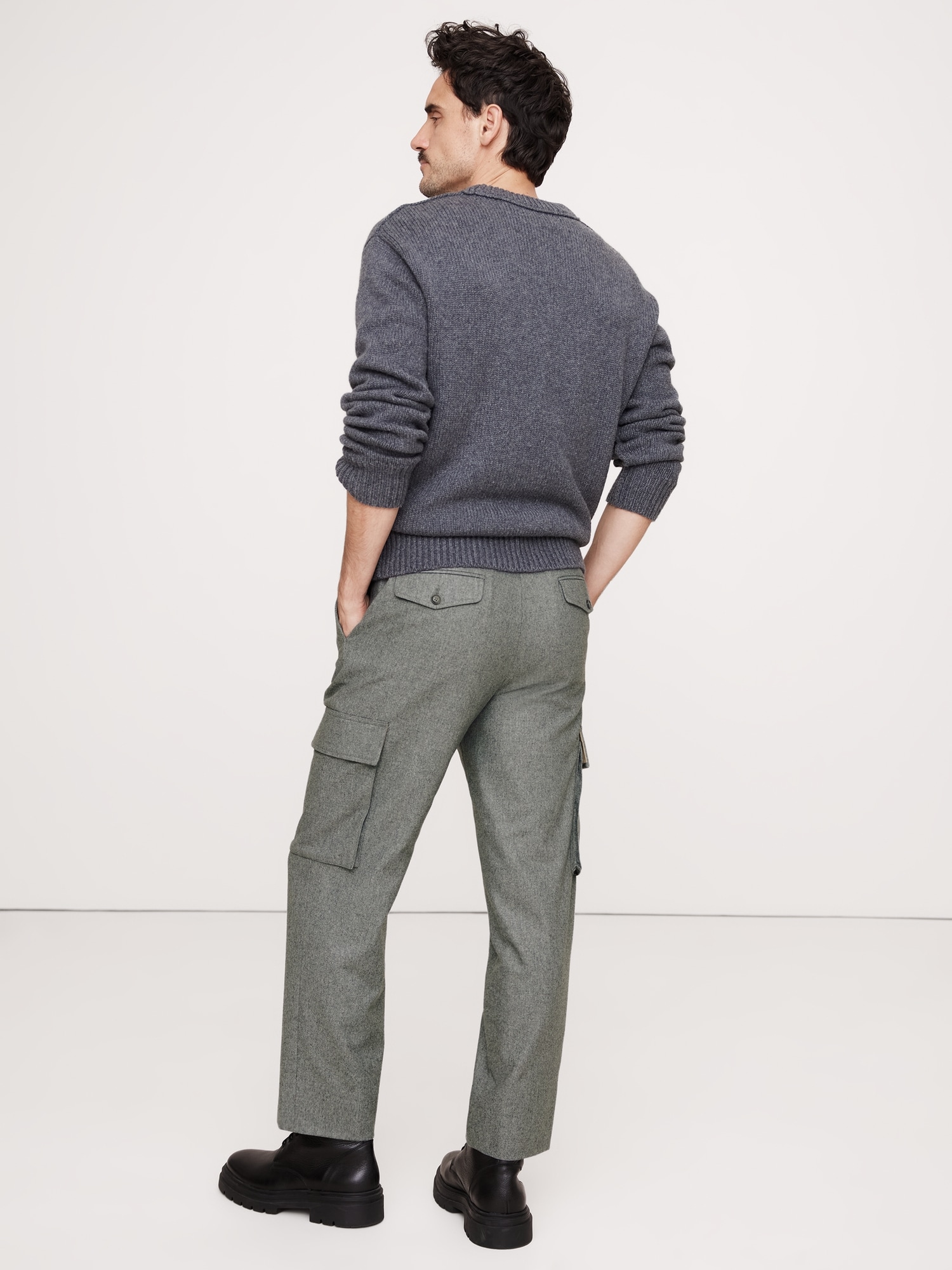 Pantalon cargo fuselé à taille extensible en flanelle italienne