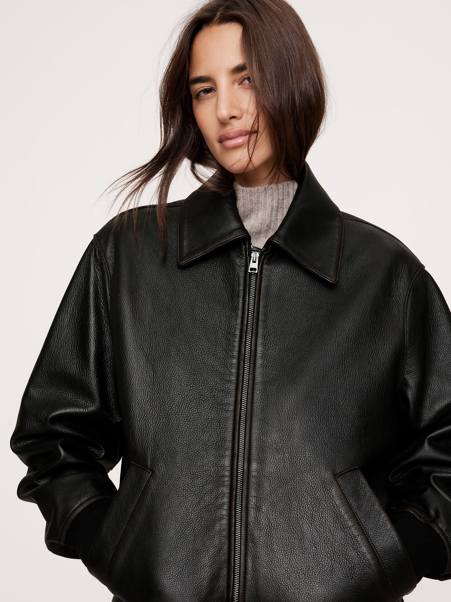 Oversized Leather Bomber Jacket