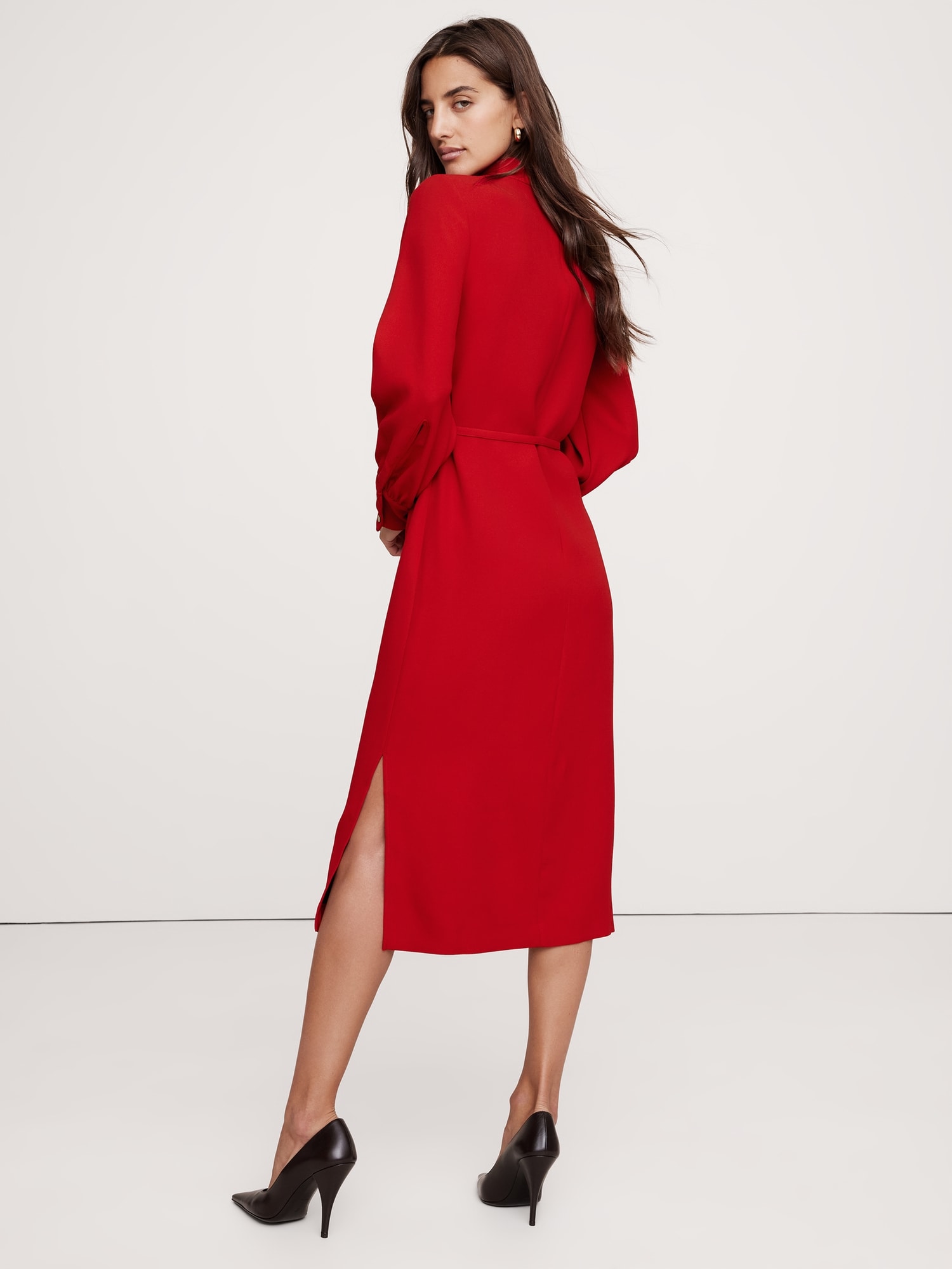 Crepe Mock-Neck Midi Dress