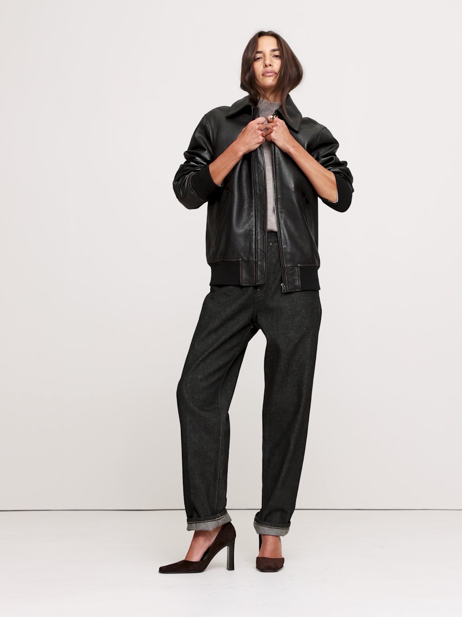 Image number 2 showing, Oversized Leather Bomber Jacket
