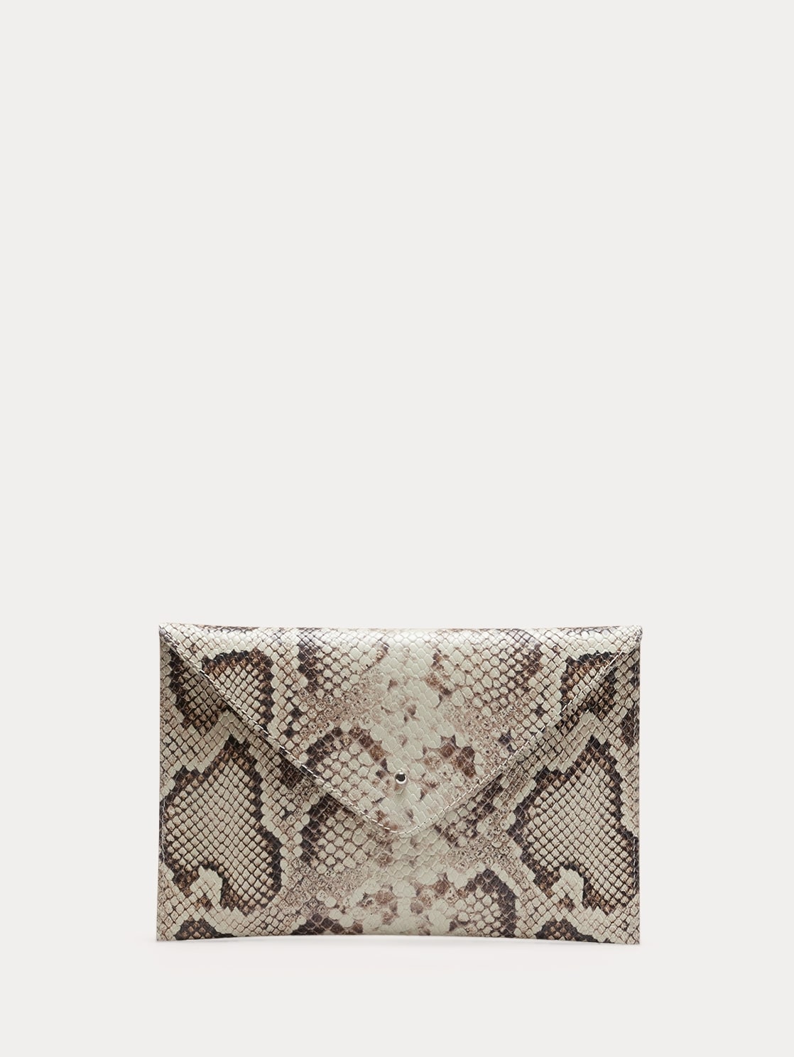 Snake-Print Italian Leather Envelope Pouch