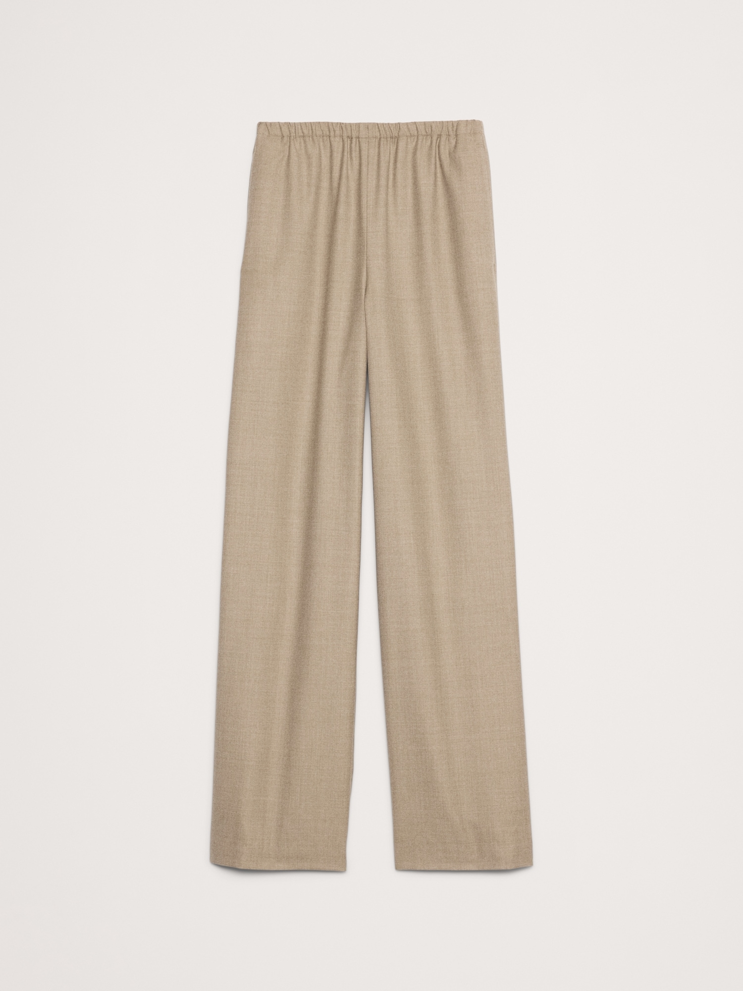 Pull-On Wide-Leg Lightweight Wool Flannel Pant