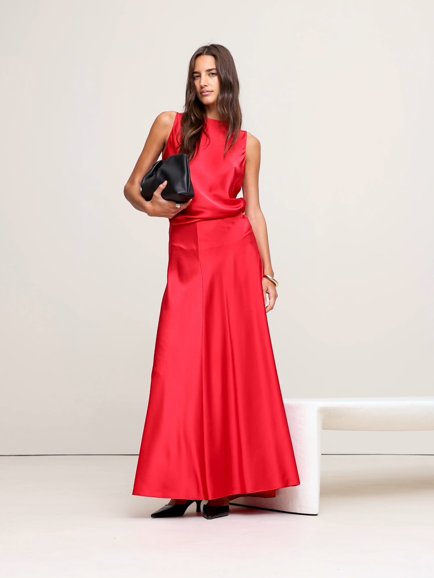 Bias-Cut Silk Long Midi Skirt