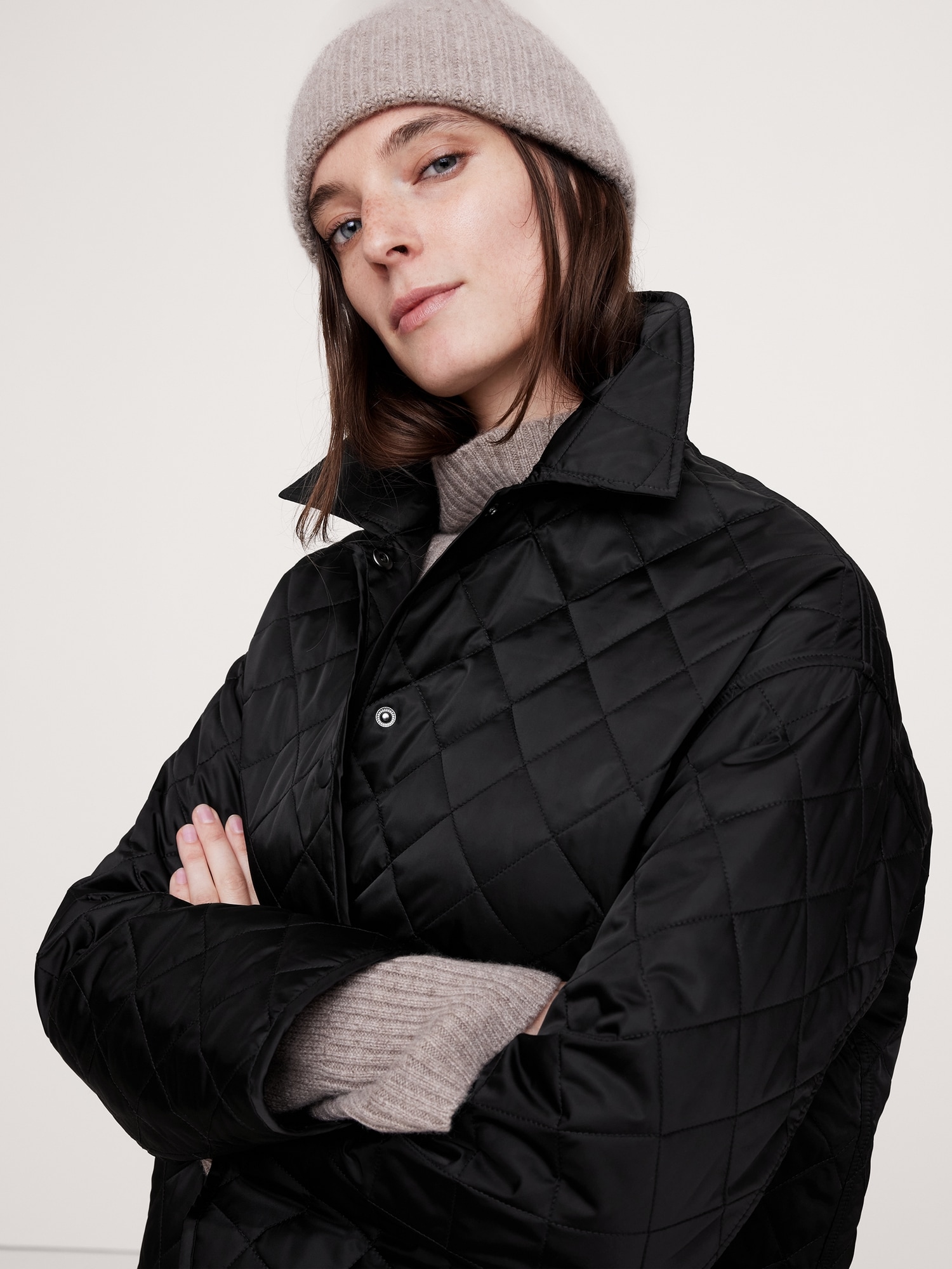 Water-Repellant Long Quilted Coat