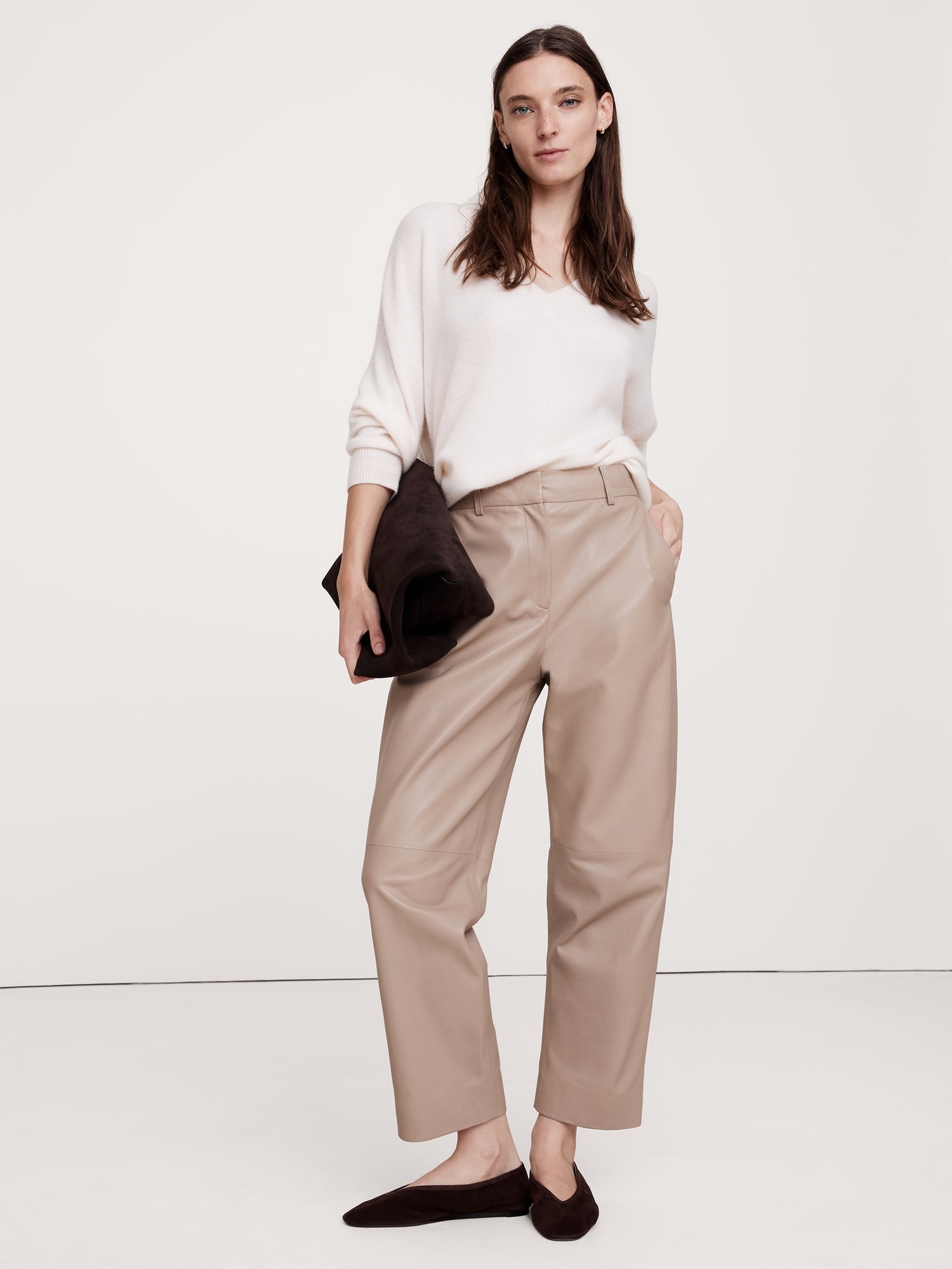 High-Rise Barrel Leather Ankle Pant