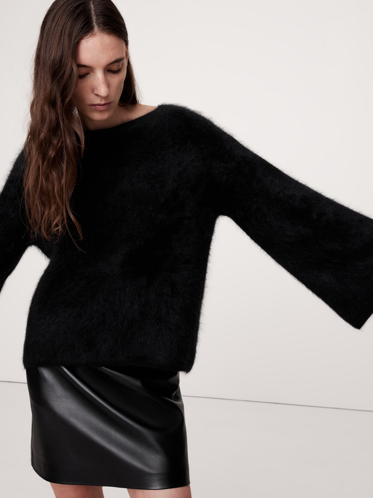 Brushed Cashmere Flare-Sleeve Sweater