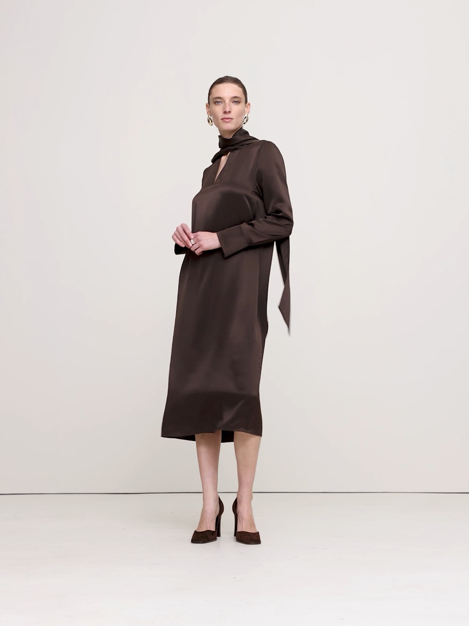 Image number 2 showing, Silk Tie-Neck Midi Dress