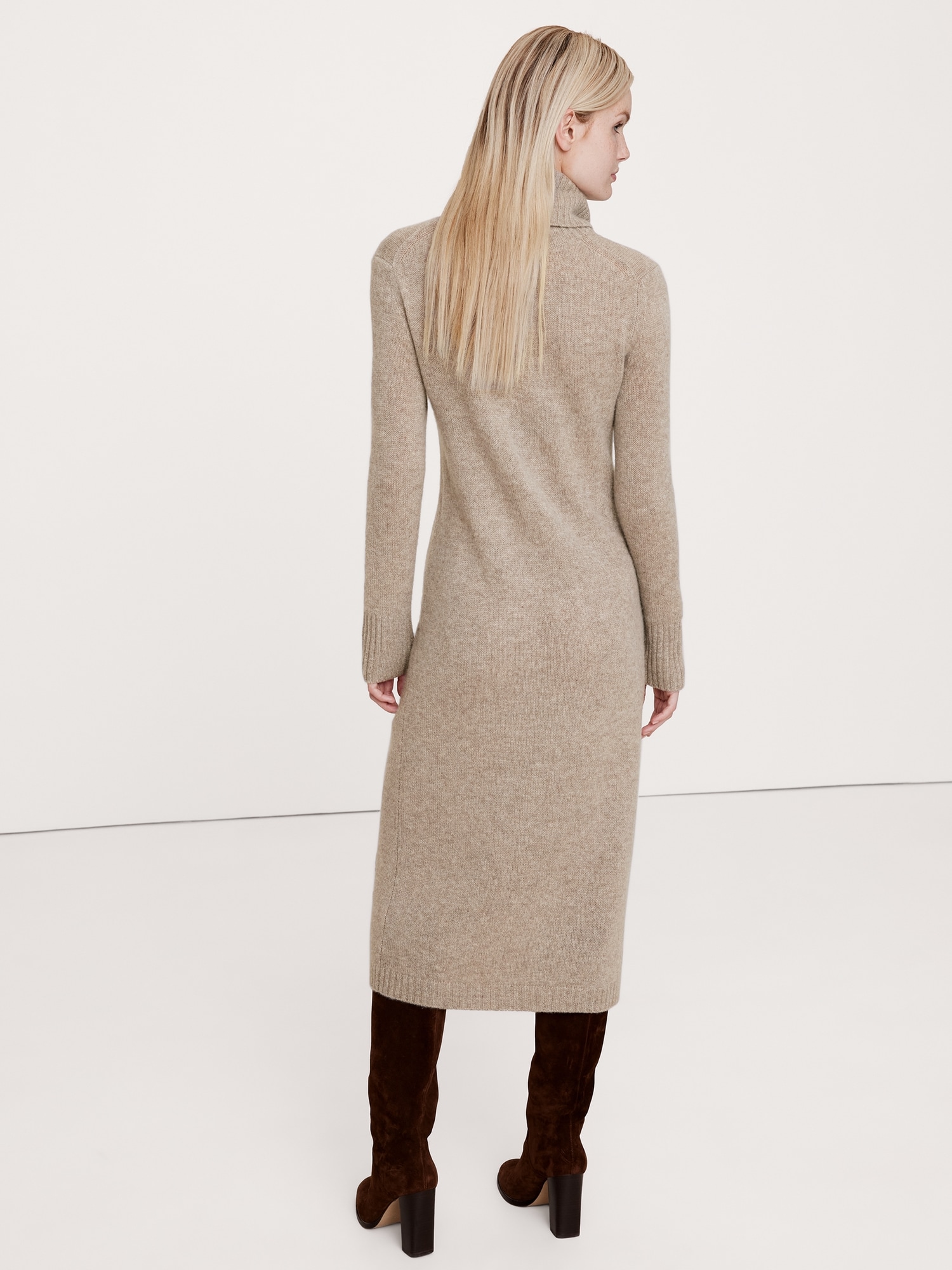 Cashmere Turtleneck Midi Sweater Dress