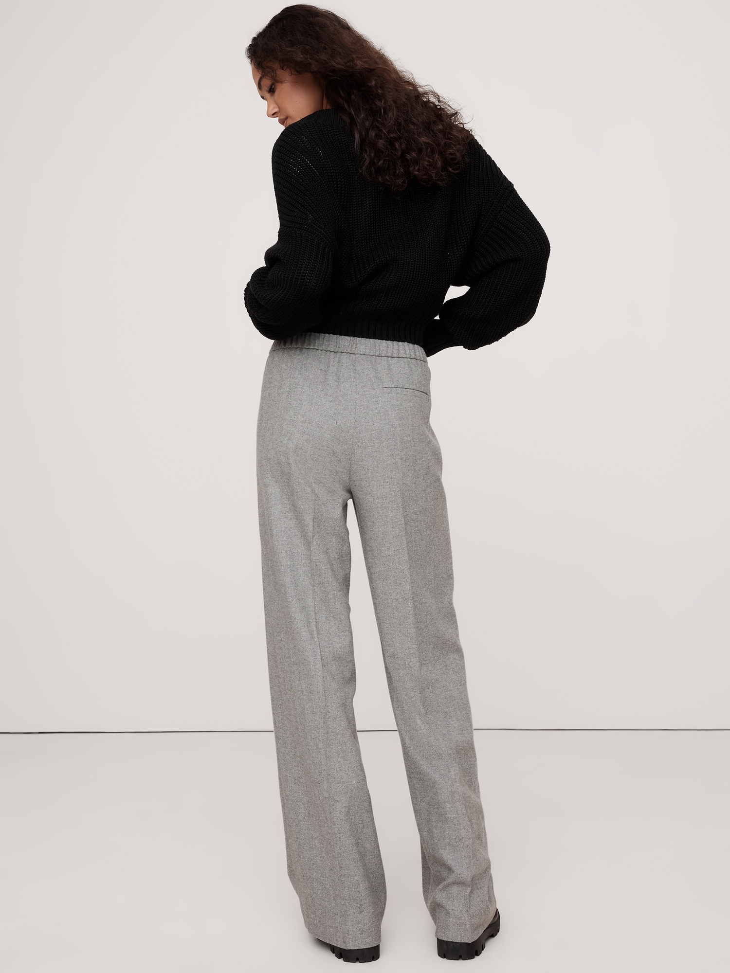 Pantalon à taille basse moyenne extensible en flanelle italienne