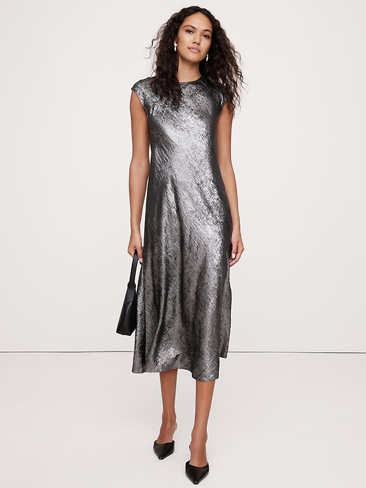 banana republic silver dress Bias-Cut Satin Midi Dress