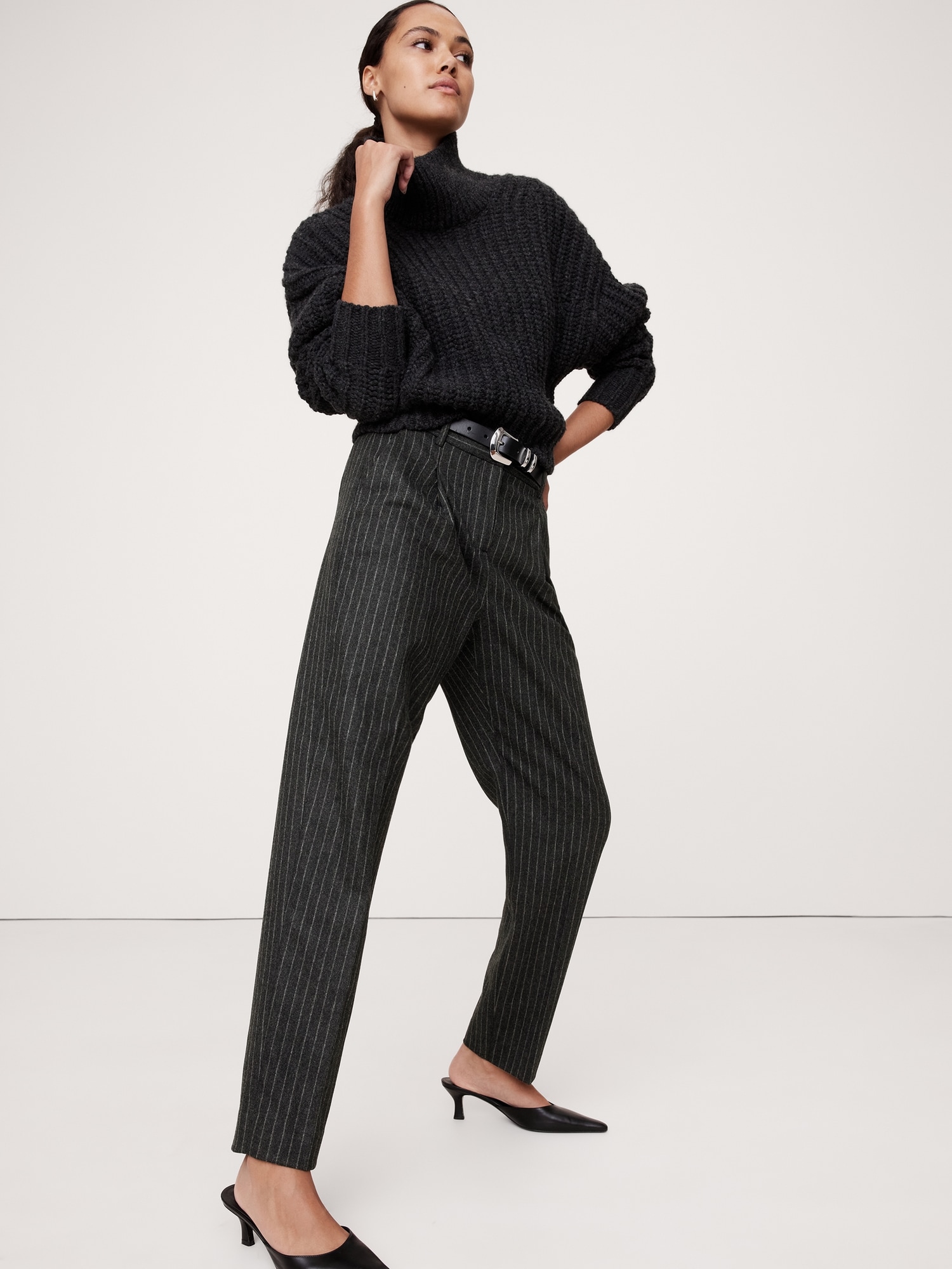 High-Rise Pleated Flannel Pant