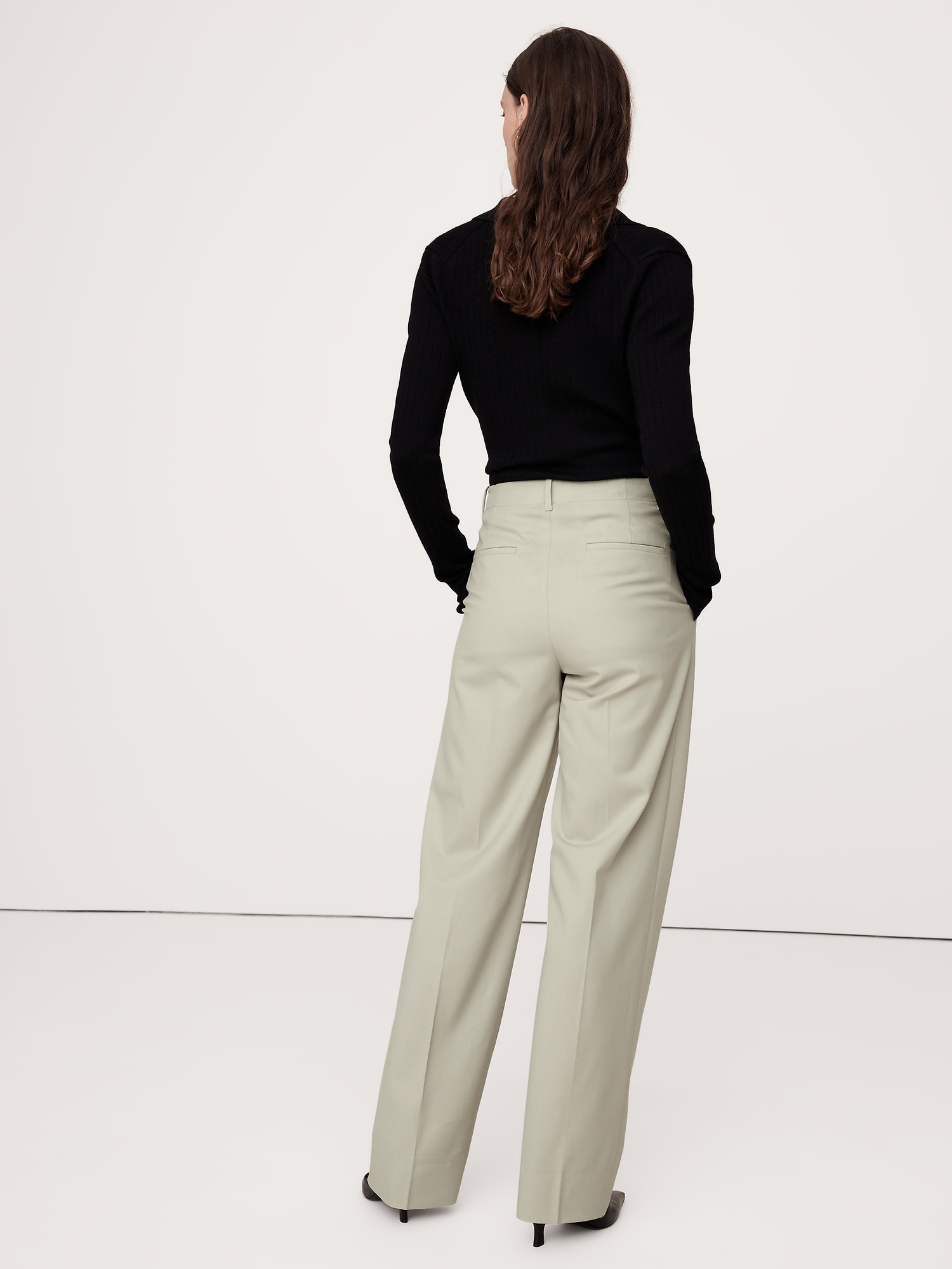 Pantalon droit moderne à taille haute en laine italienne Siena