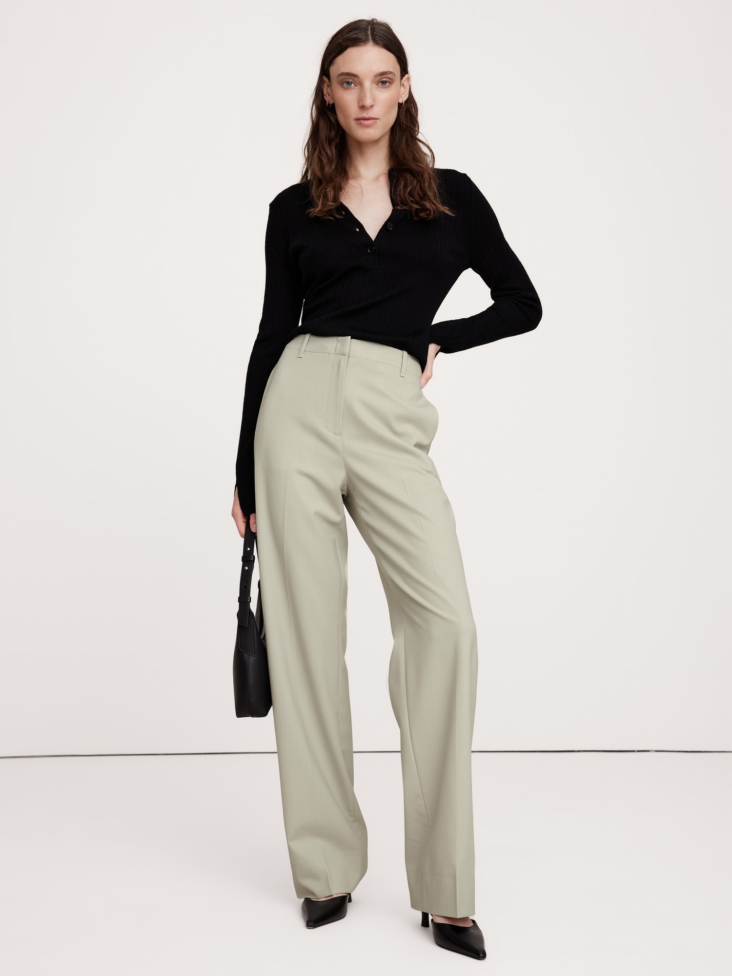 Pantalon droit moderne à taille haute en laine italienne Siena