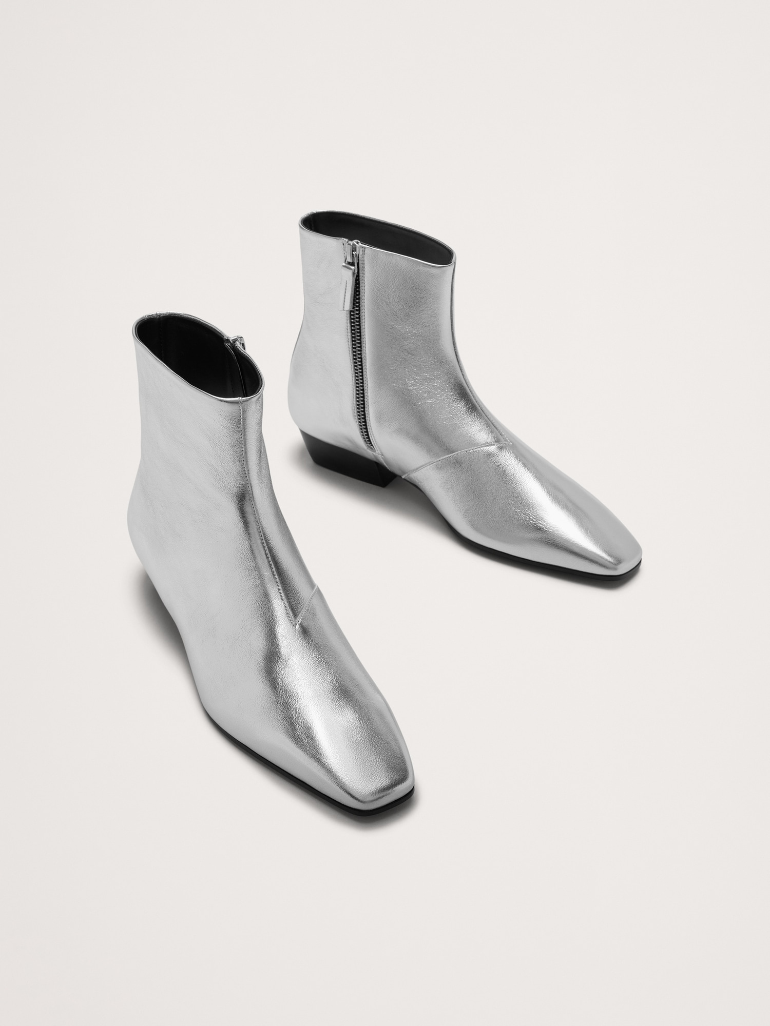 Italian Metallic-Leather Ankle Boot