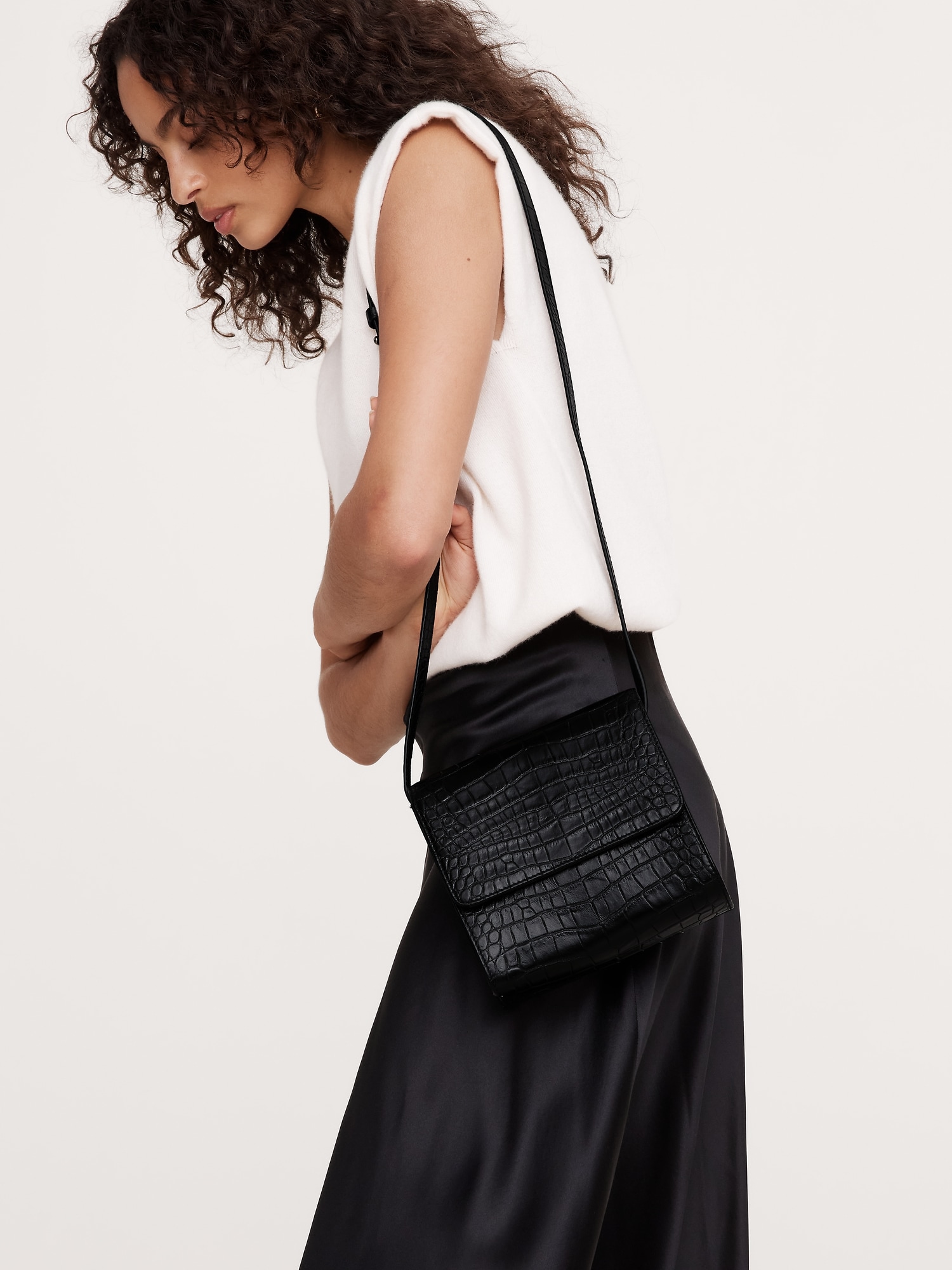 Crocodile Embossed Leather Crossbody Bag