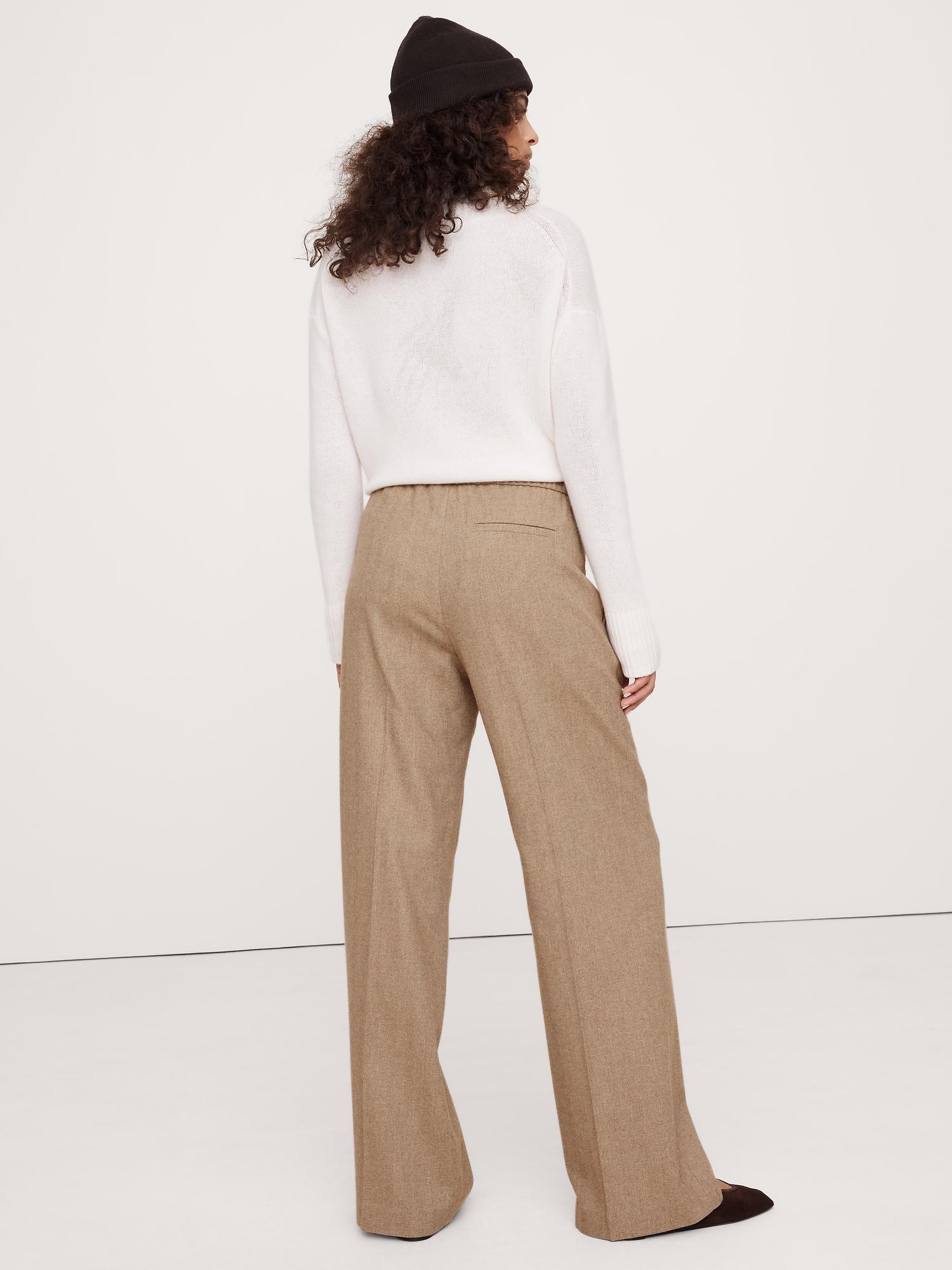 Pantalon à taille basse moyenne extensible en flanelle italienne