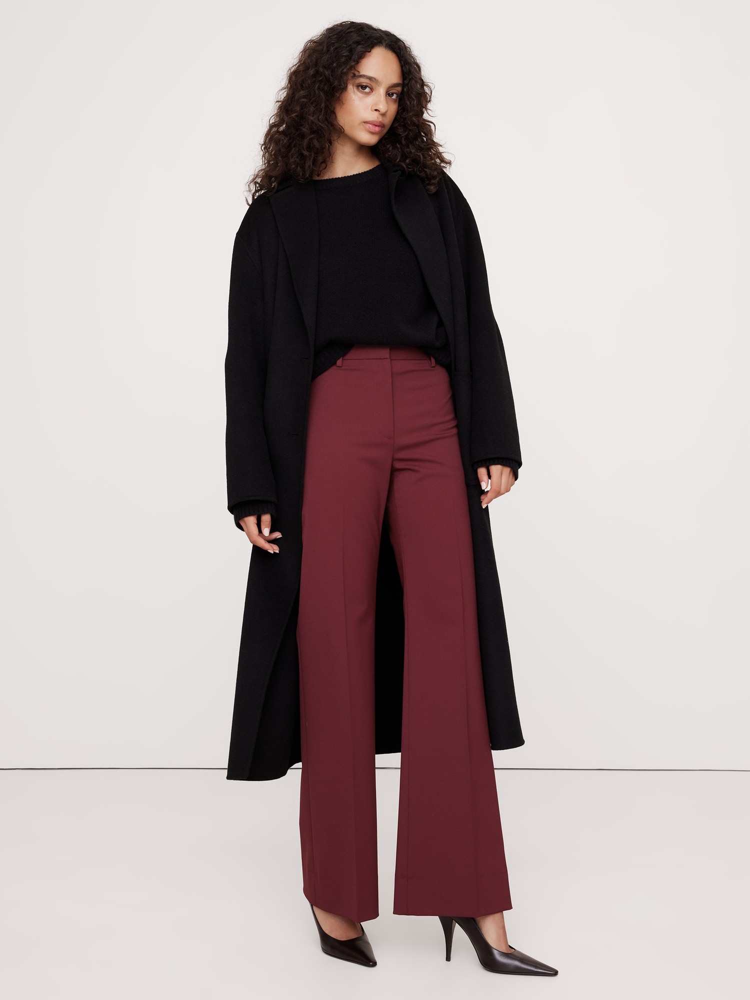 Pantalon à jambe large évasée à taille haute