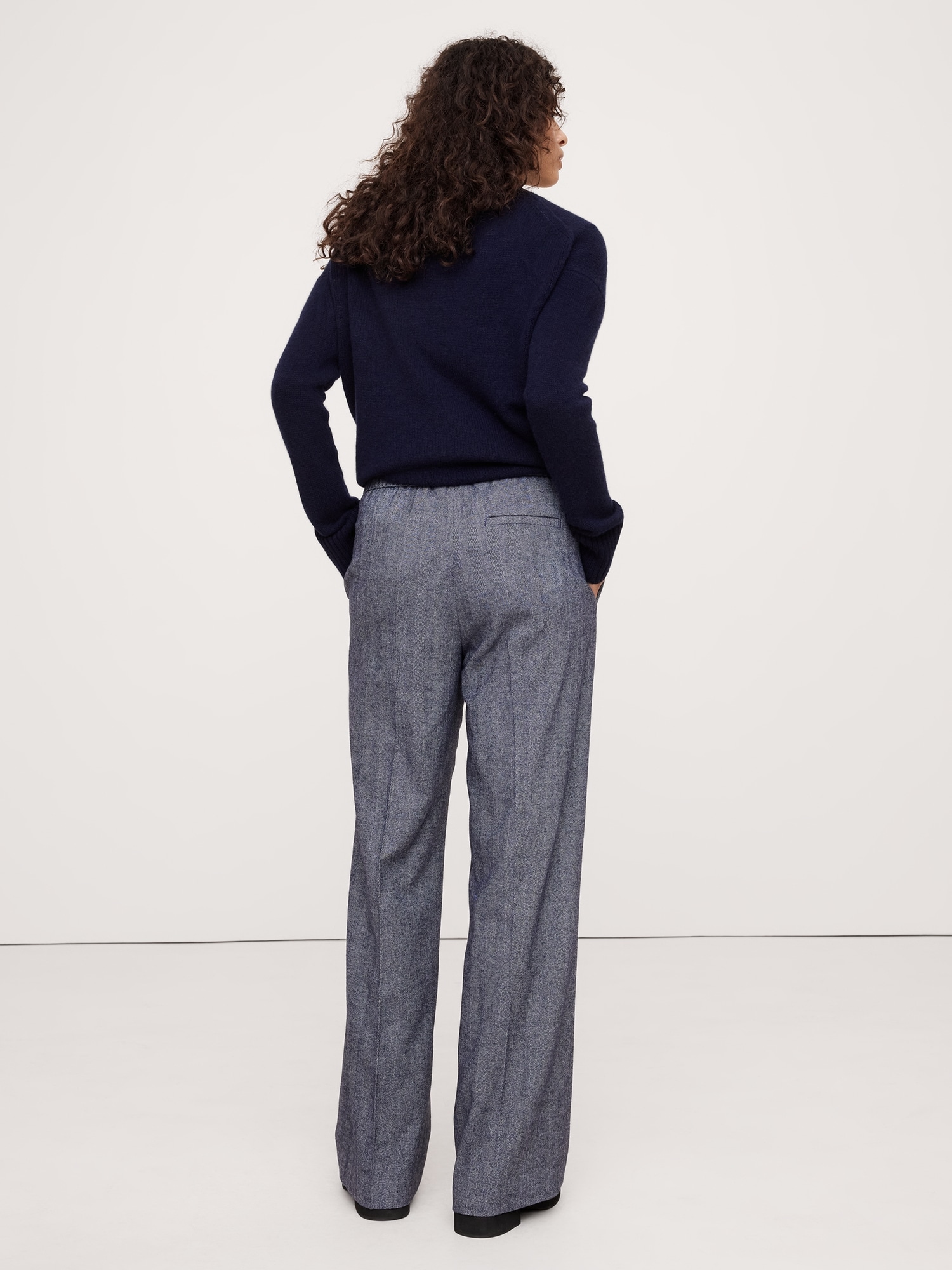 Pantalon à taille basse moyenne extensible en flanelle italienne