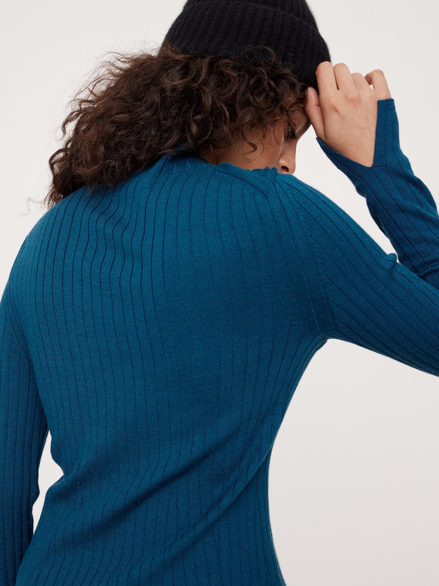 Ribbed Merino Mock-Neck Sweater