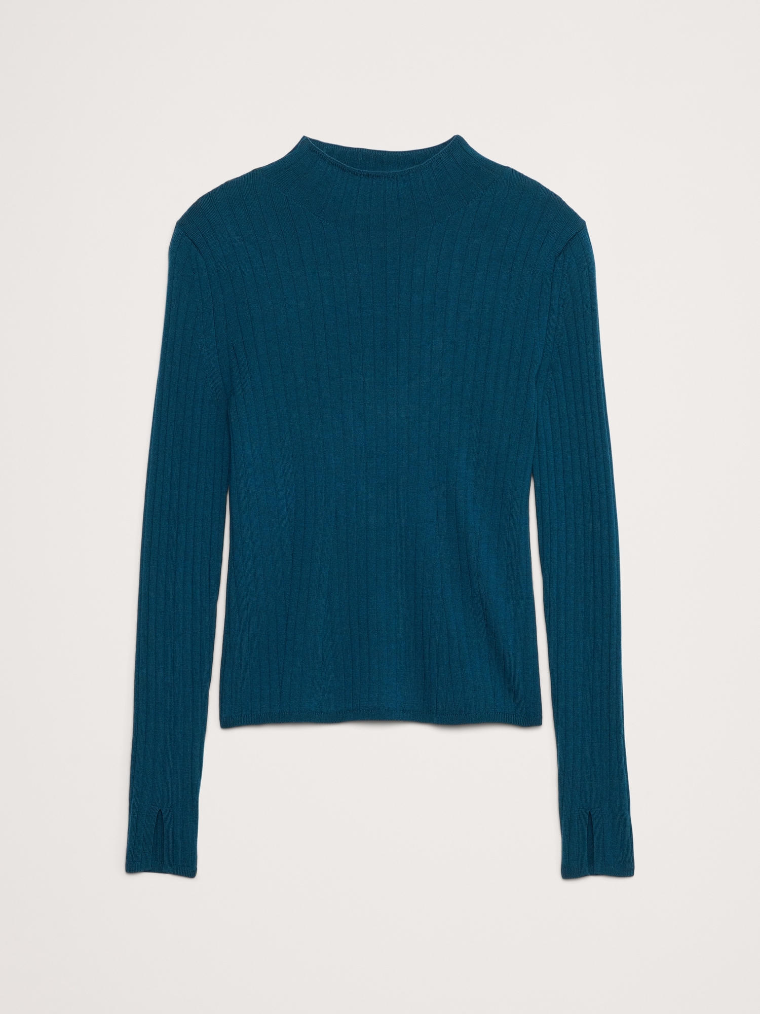 Ribbed Merino Mock-Neck Sweater