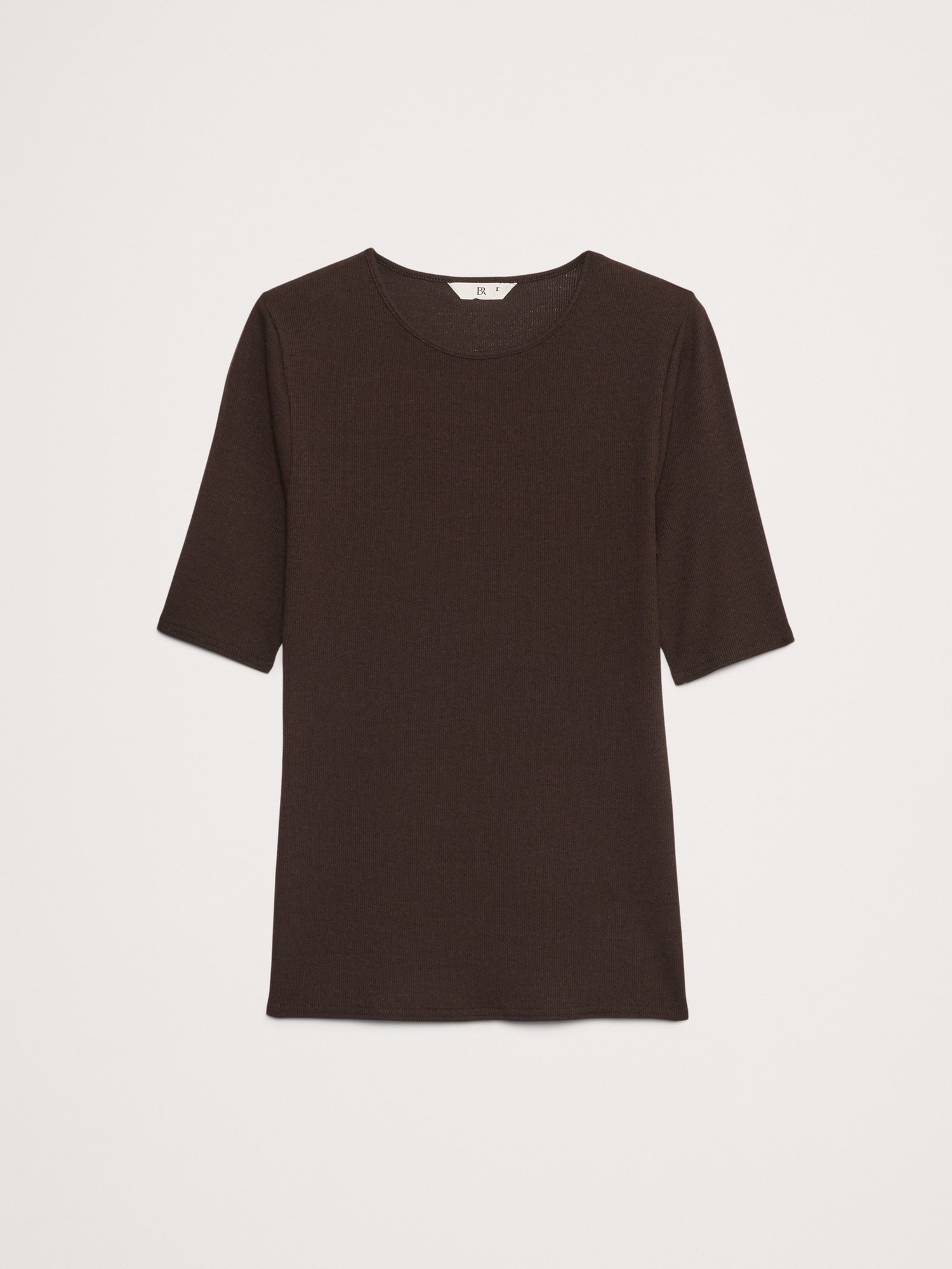 Ribbed Elbow-Sleeve T-Shirt