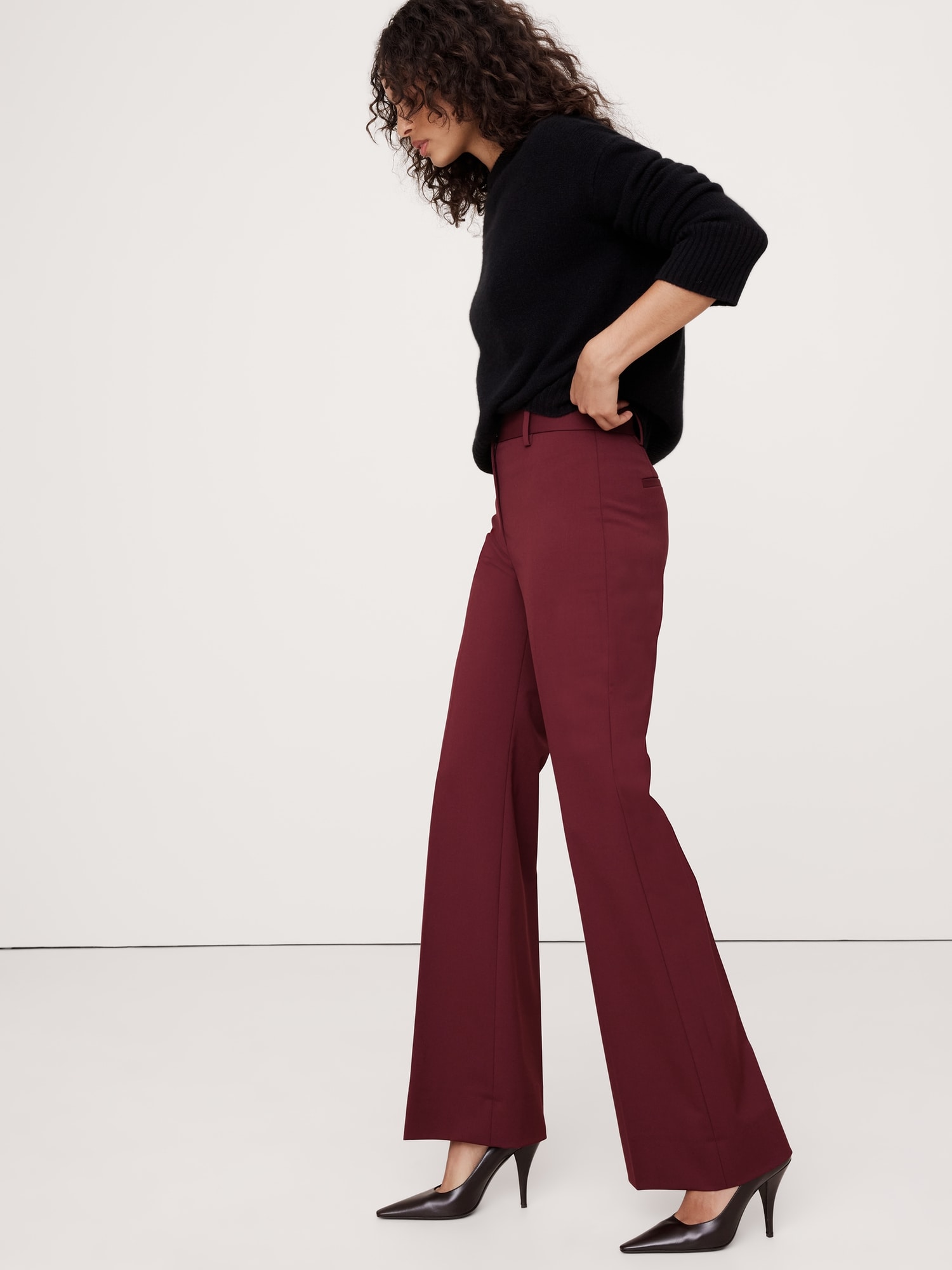 Pantalon à jambe large évasée à taille haute