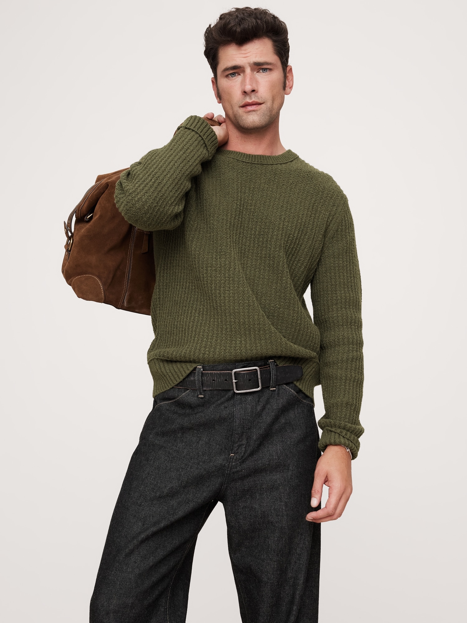 Ribbed Bouclé Crew-Neck Sweater