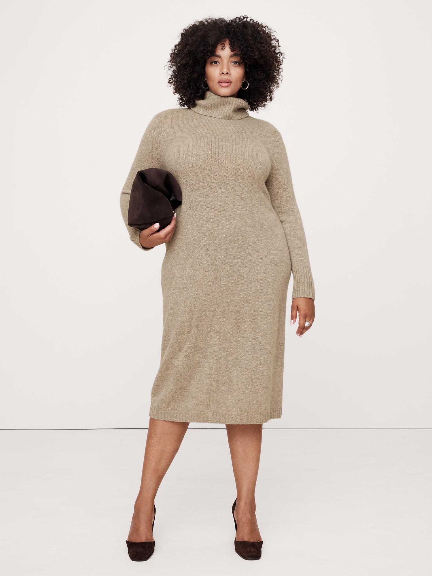 Cashmere Turtleneck Midi Sweater Dress