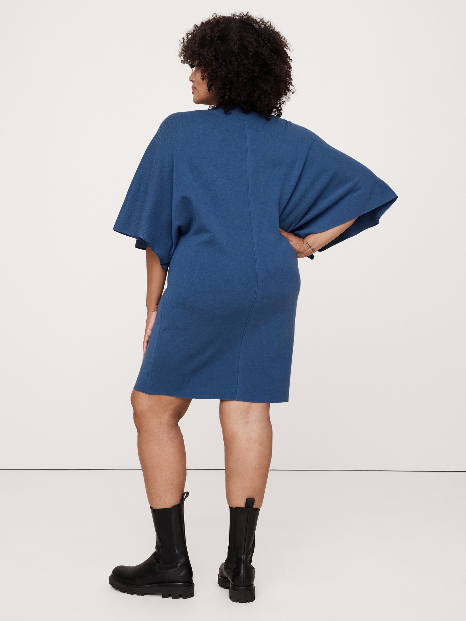 Merino Flutter-Sleeve Mini Sweater Dress