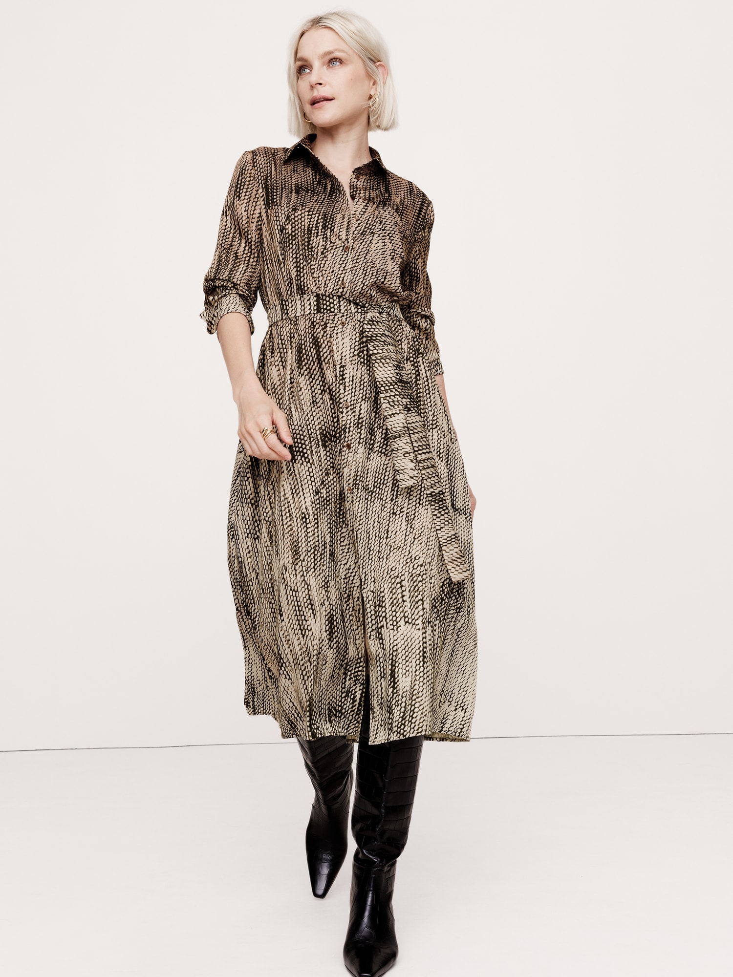 Oversized Snake-Print Midi Shirtdress