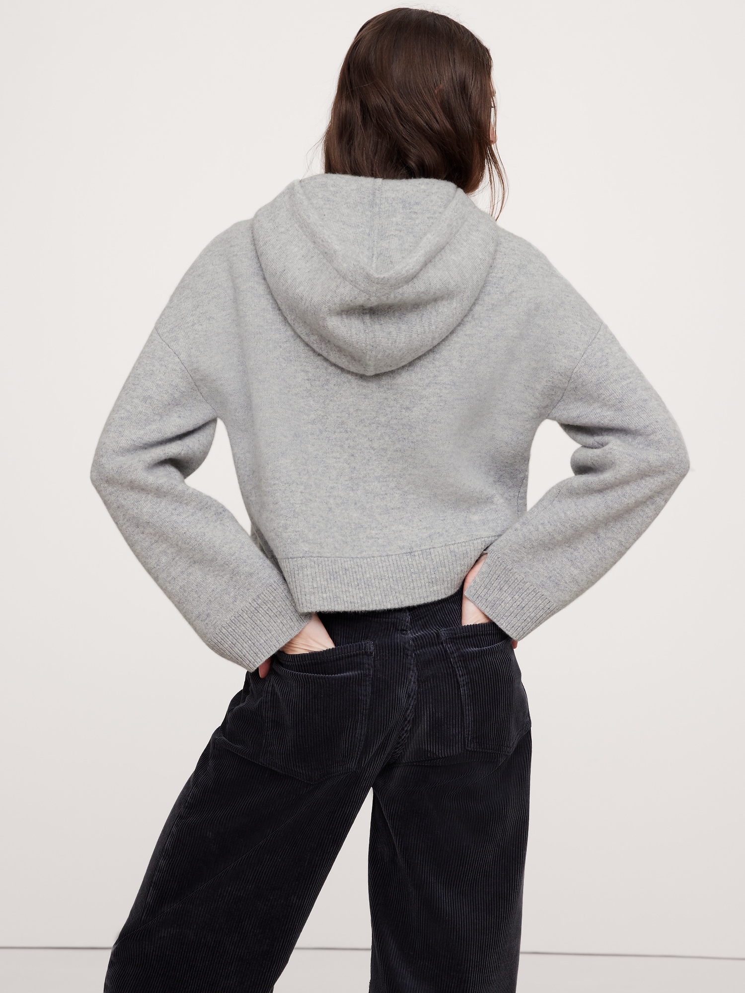 Double-Faced Cashmere Cropped Sweater Hoodie