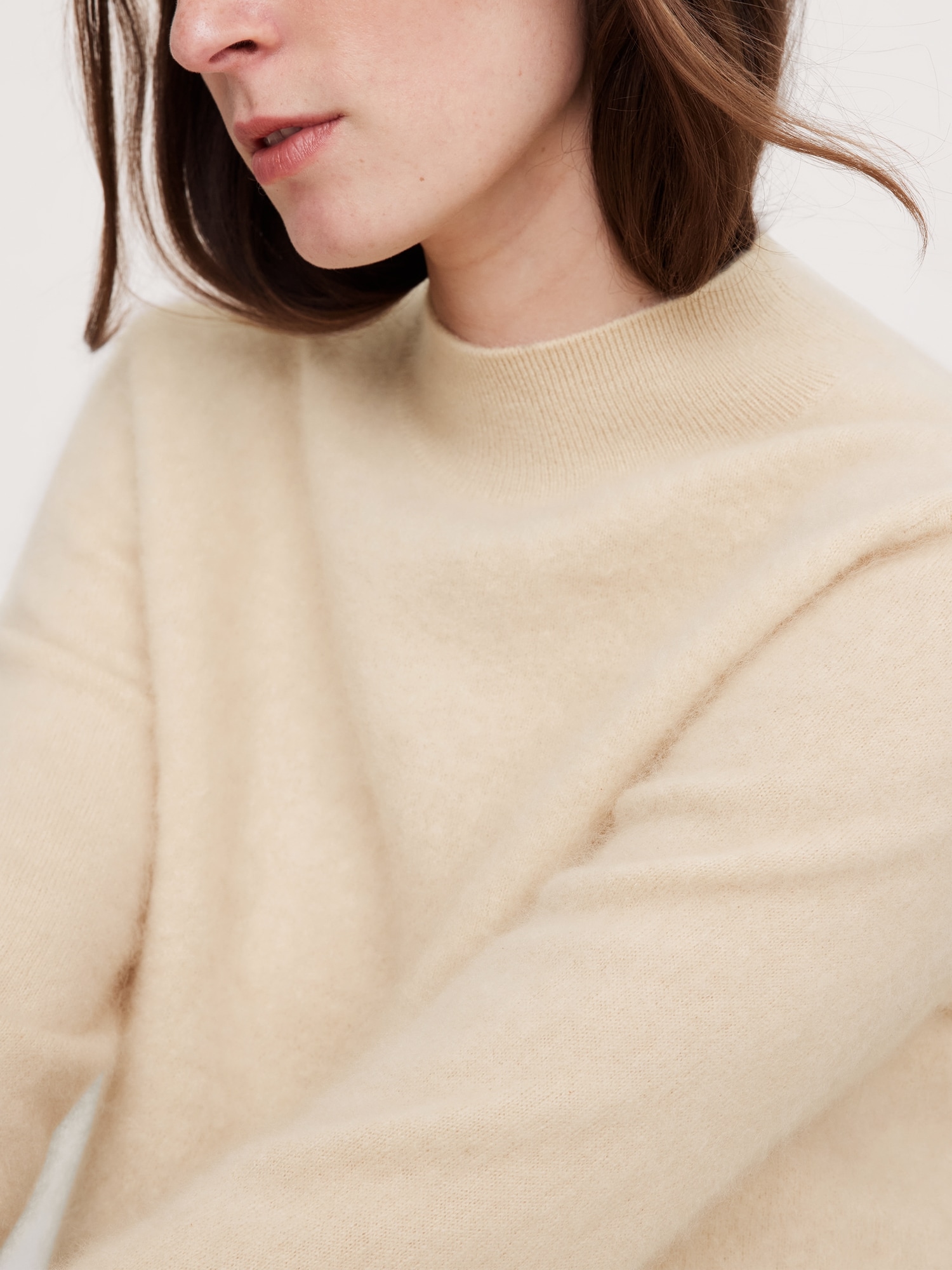 Brushed Cashmere Mock-Neck Sweater