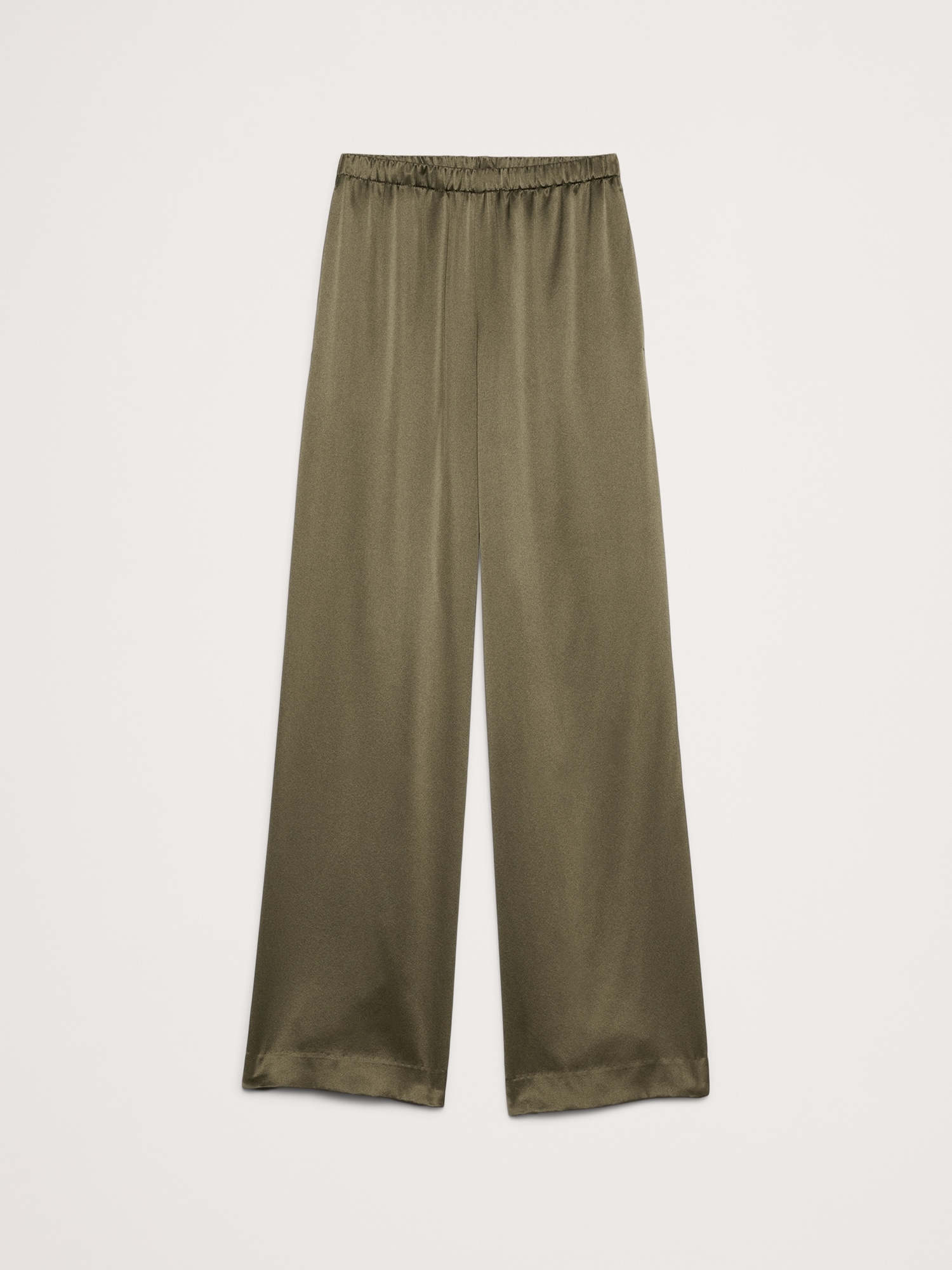 Pull-On Wide-Leg Silk Pant