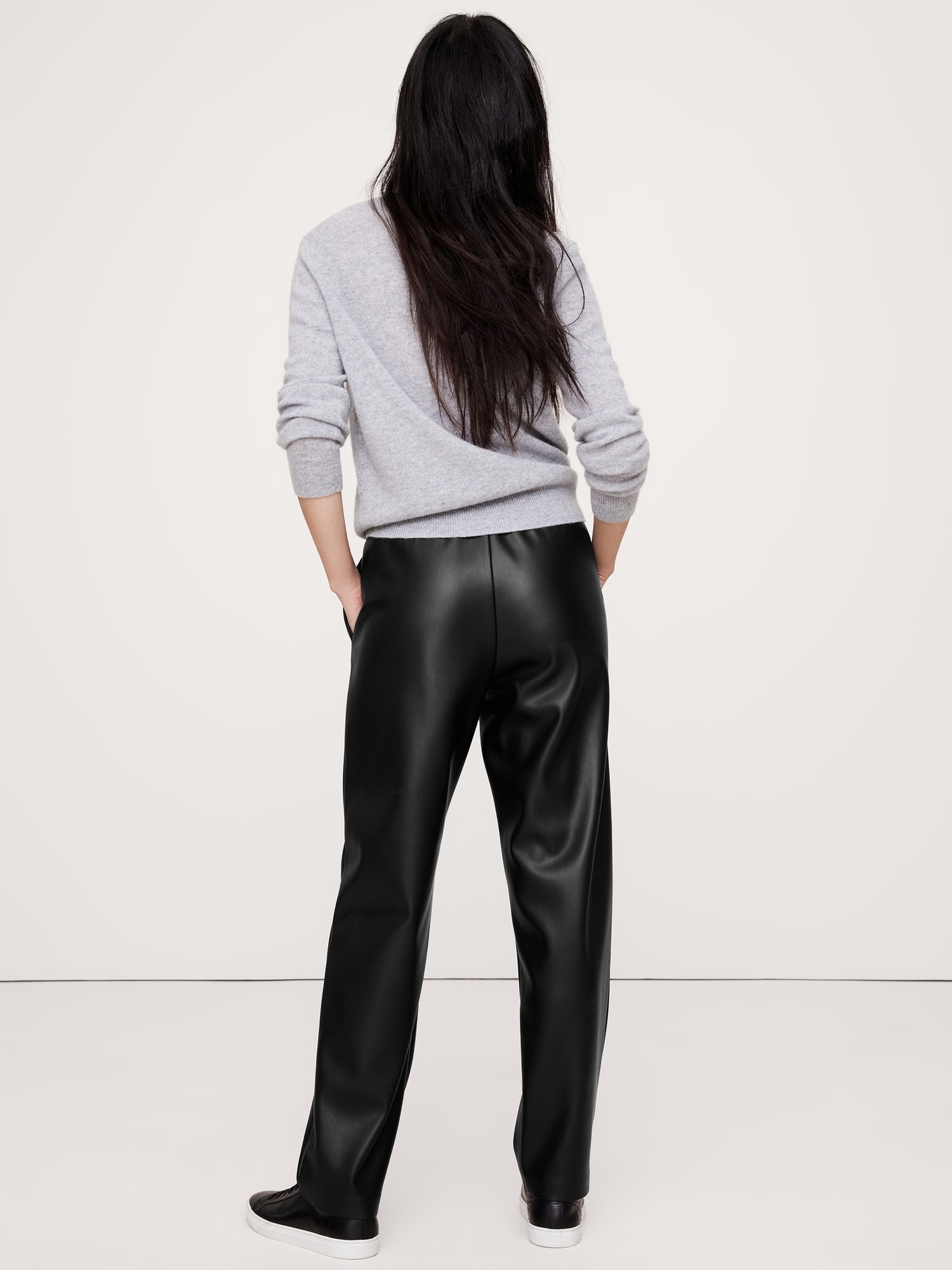 Mid-Rise Slim Vegan Leather Pull-On Pant