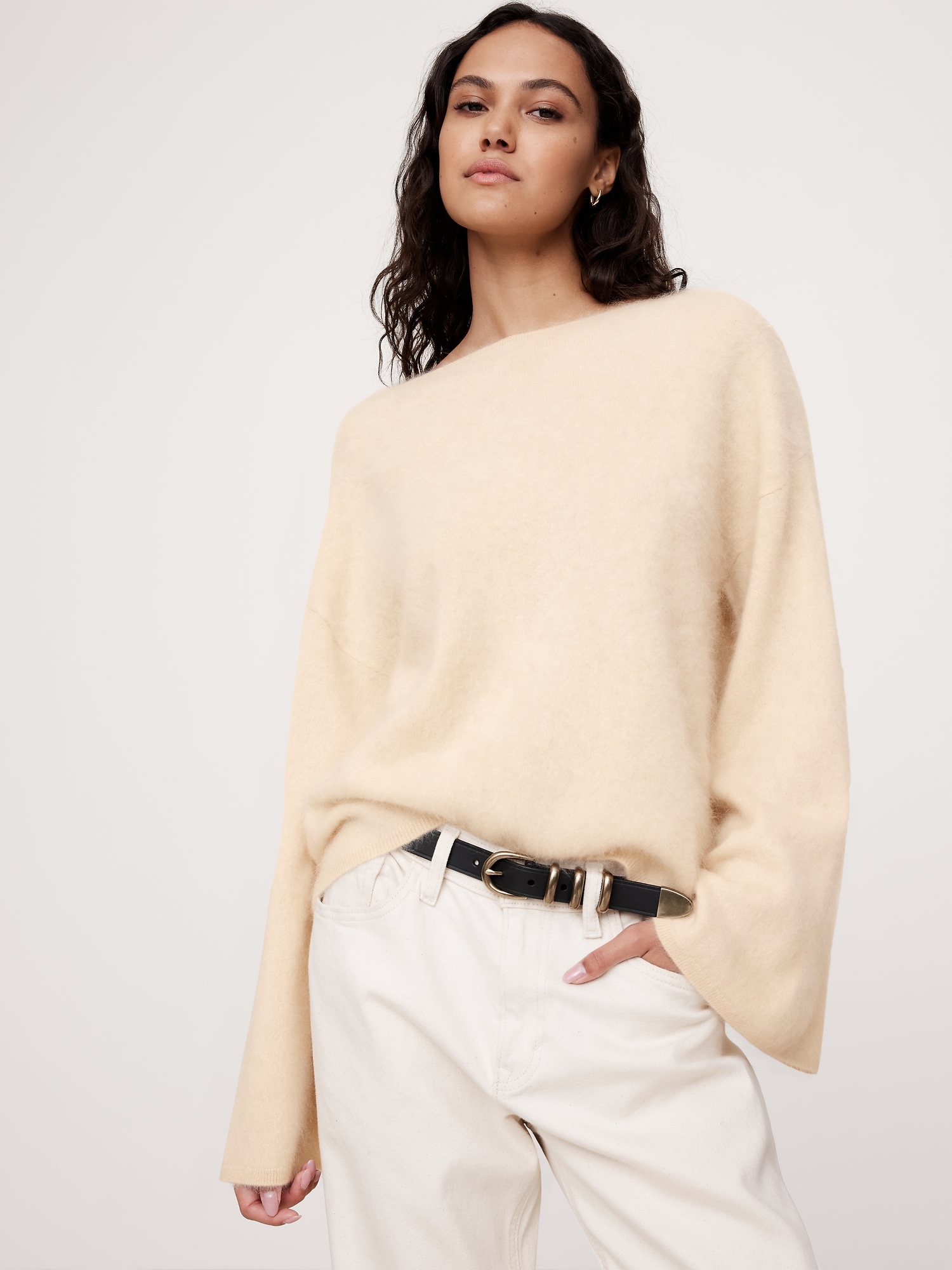 Brushed Cashmere Flare-Sleeve Sweater