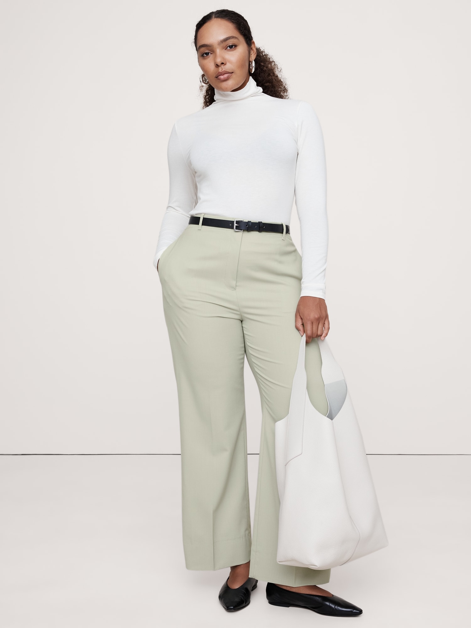 Pantalon droit moderne à taille haute en laine italienne Siena