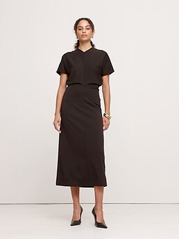 Wool Blend Scuba Midi Dress Banana Republic