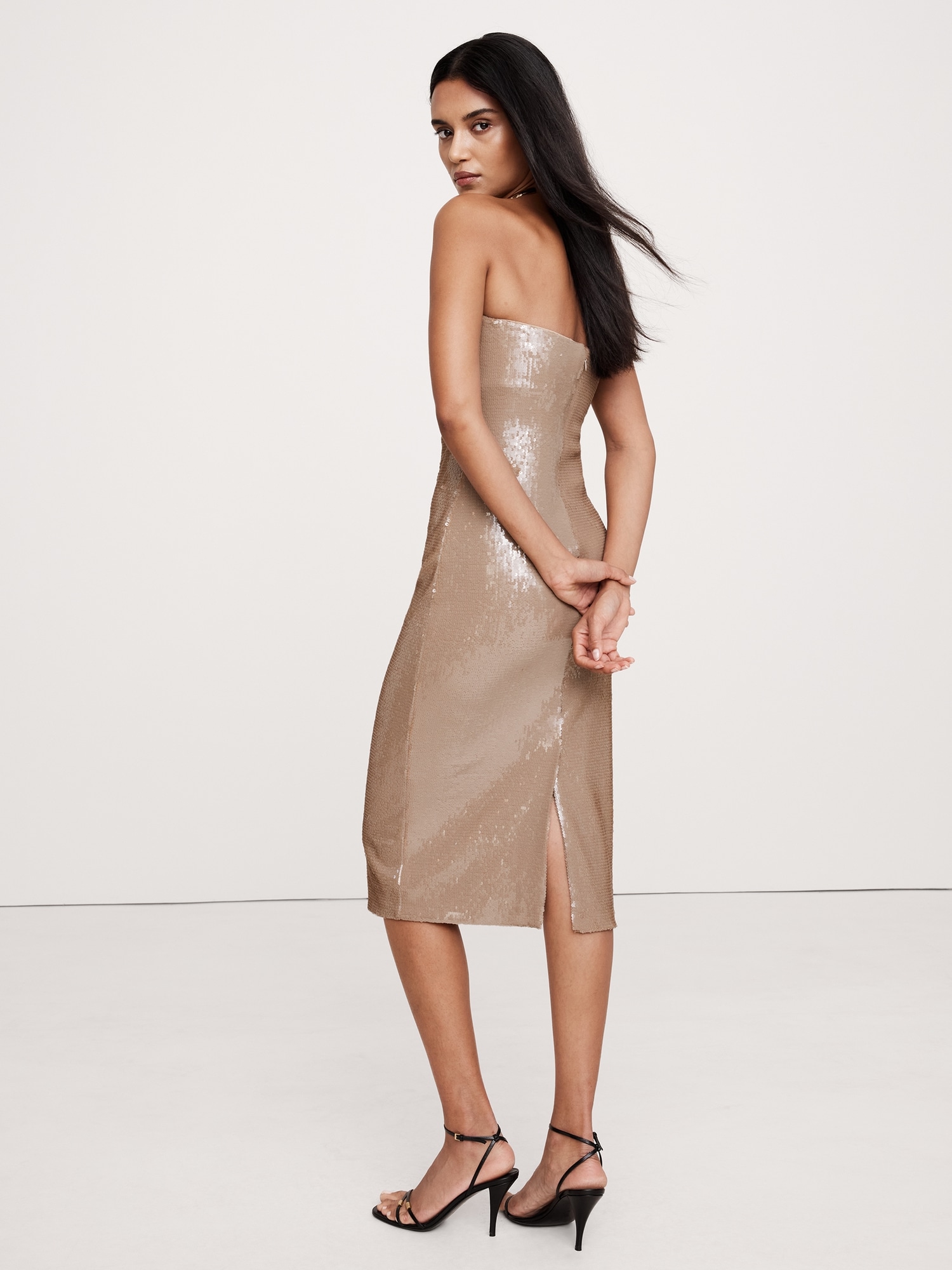 Stretch-Sequin Strapless Dress