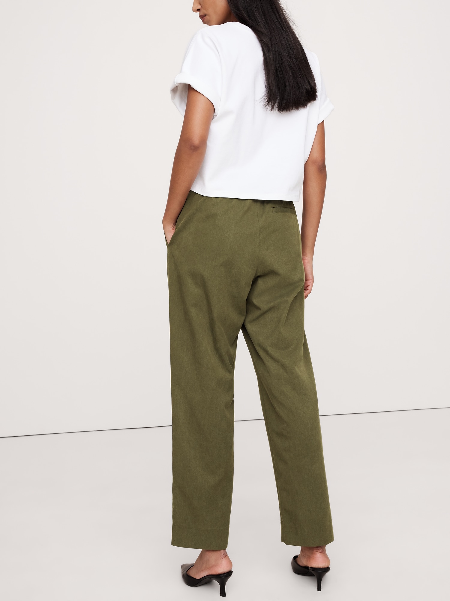 Pantalon étroit en sergé à taille extensible