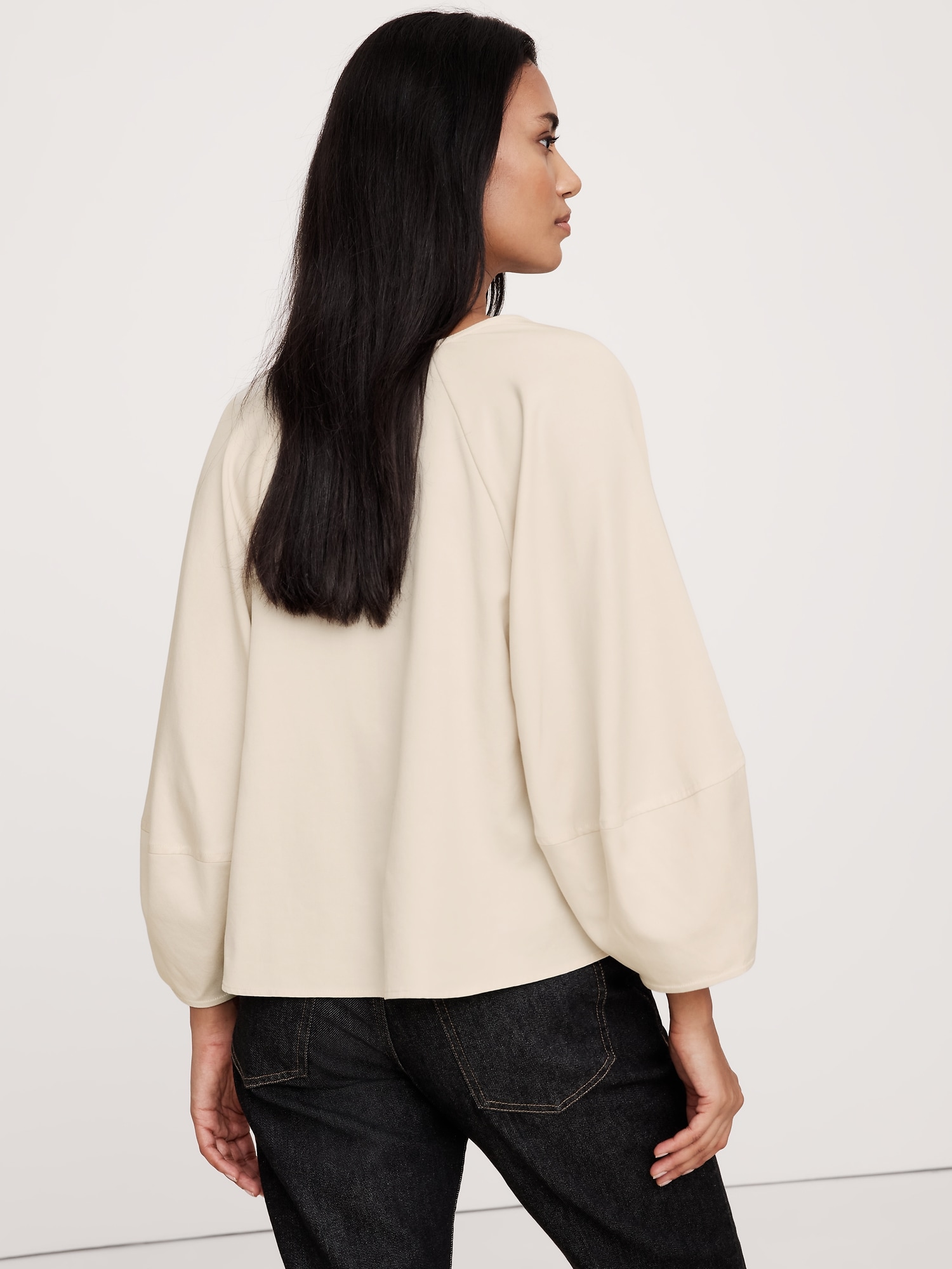 Tencel™-Cotton Twill Lantern-Sleeve Top