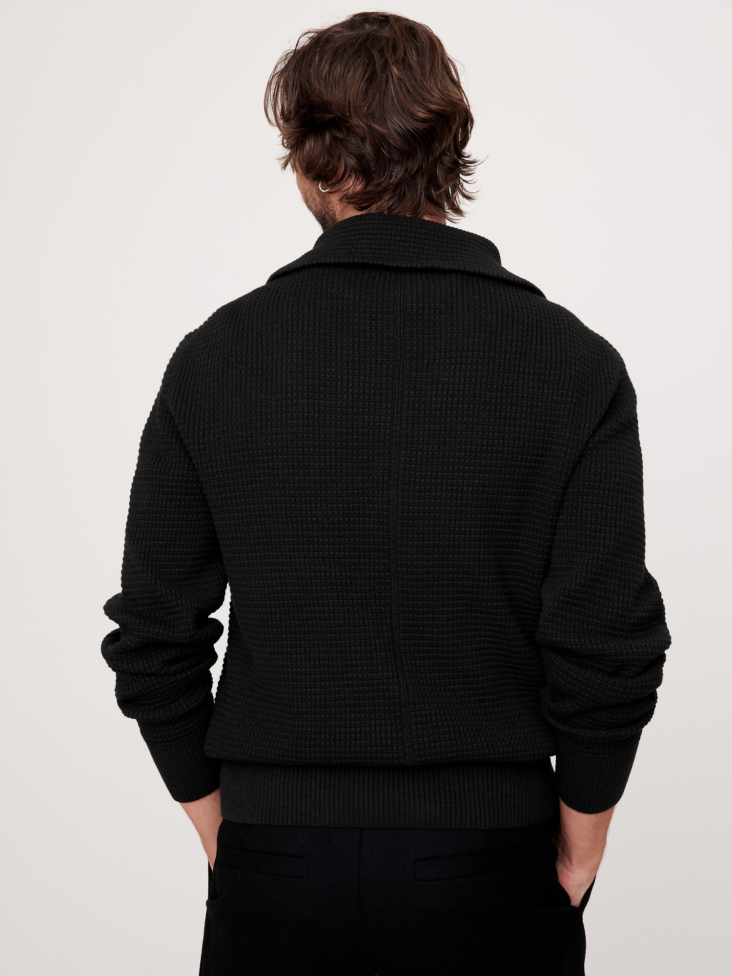 Cotton Waffle-Knit Half-Zip Sweater