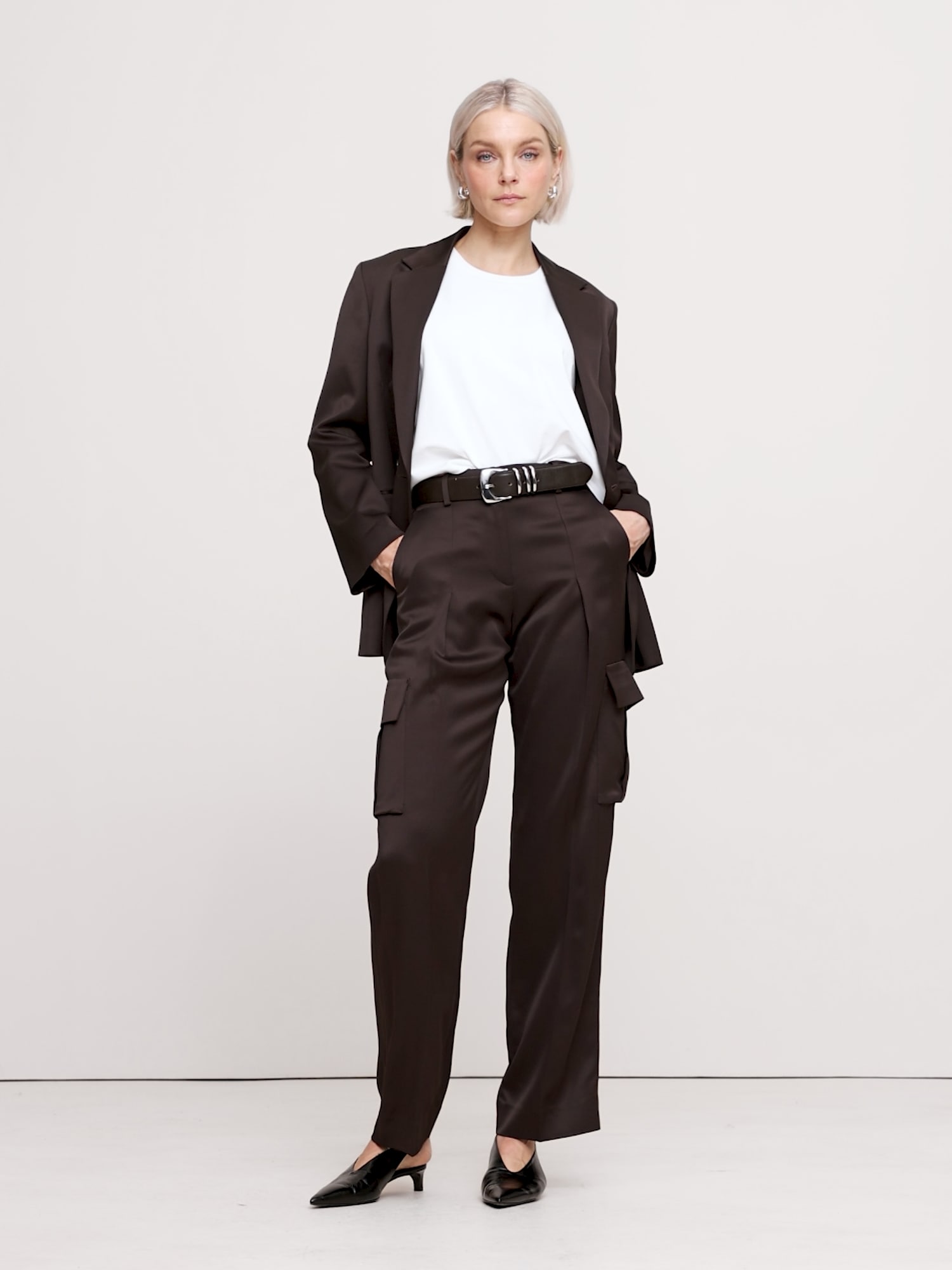 Image number 2 showing, High-Rise Straight Italian Satin Cargo Pant
